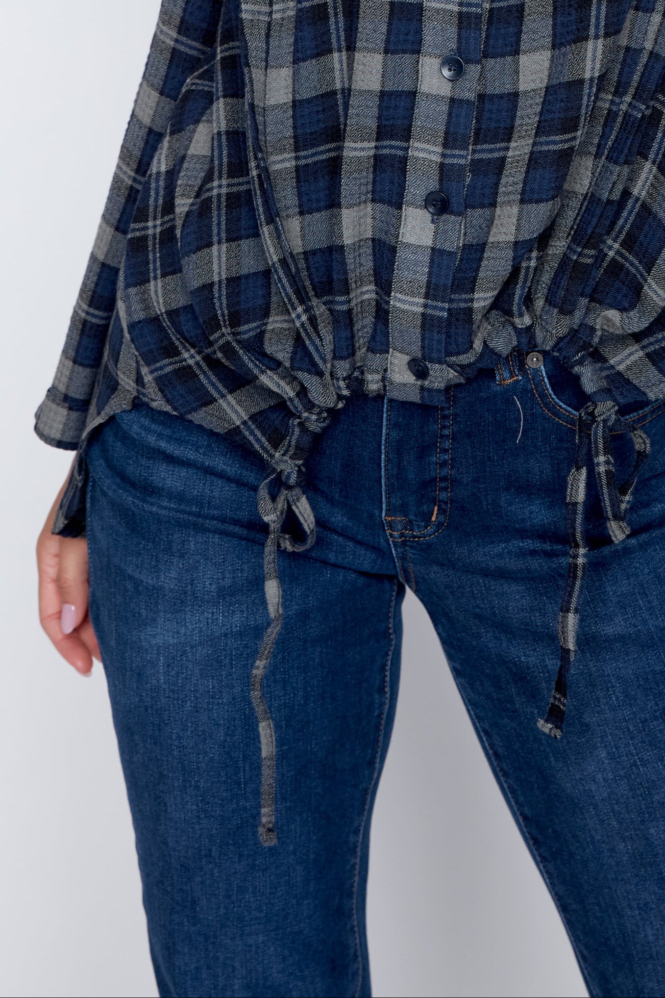 Plaid shirt with drawstring hem