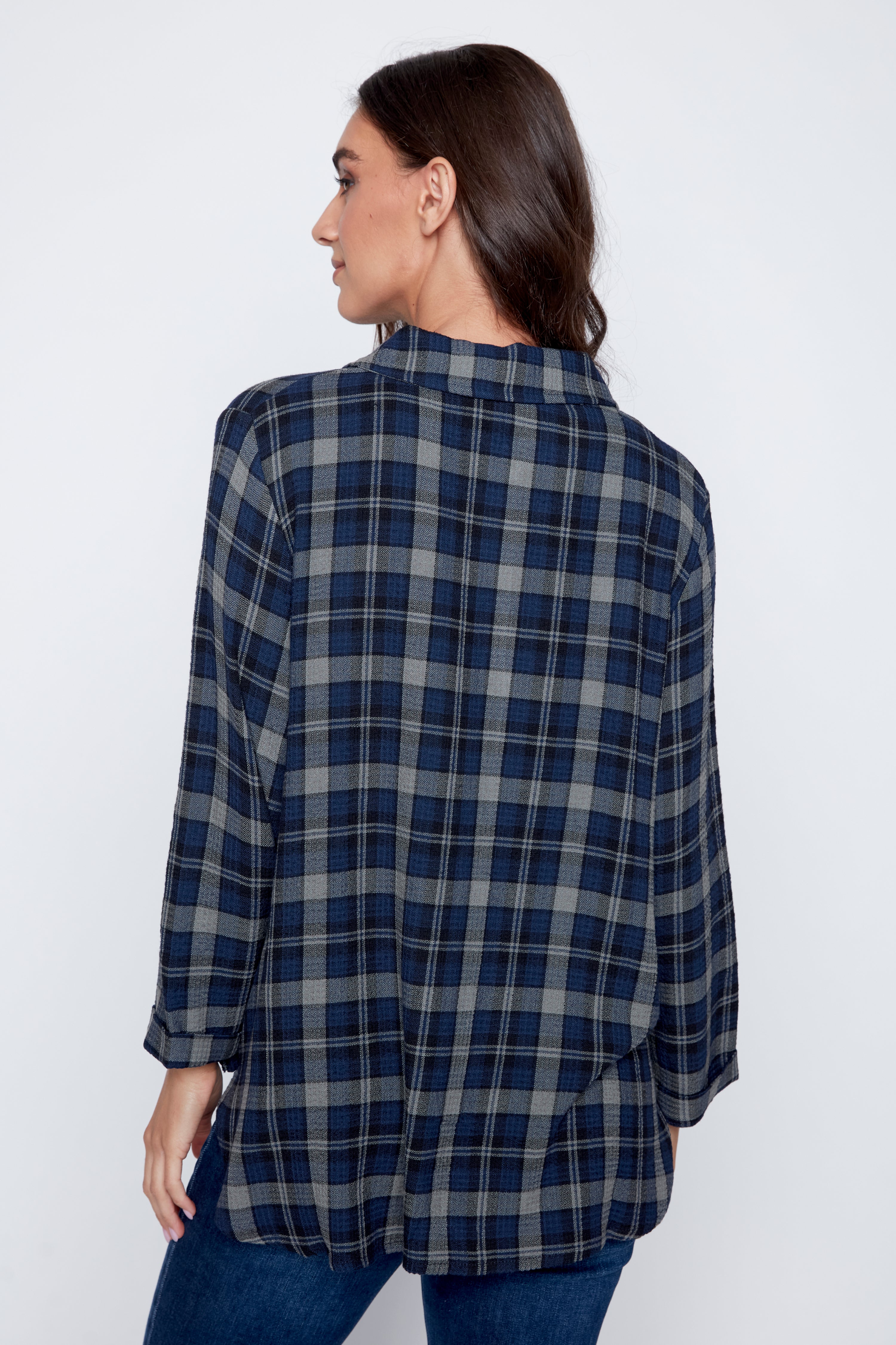 Plaid shirt with drawstring hem