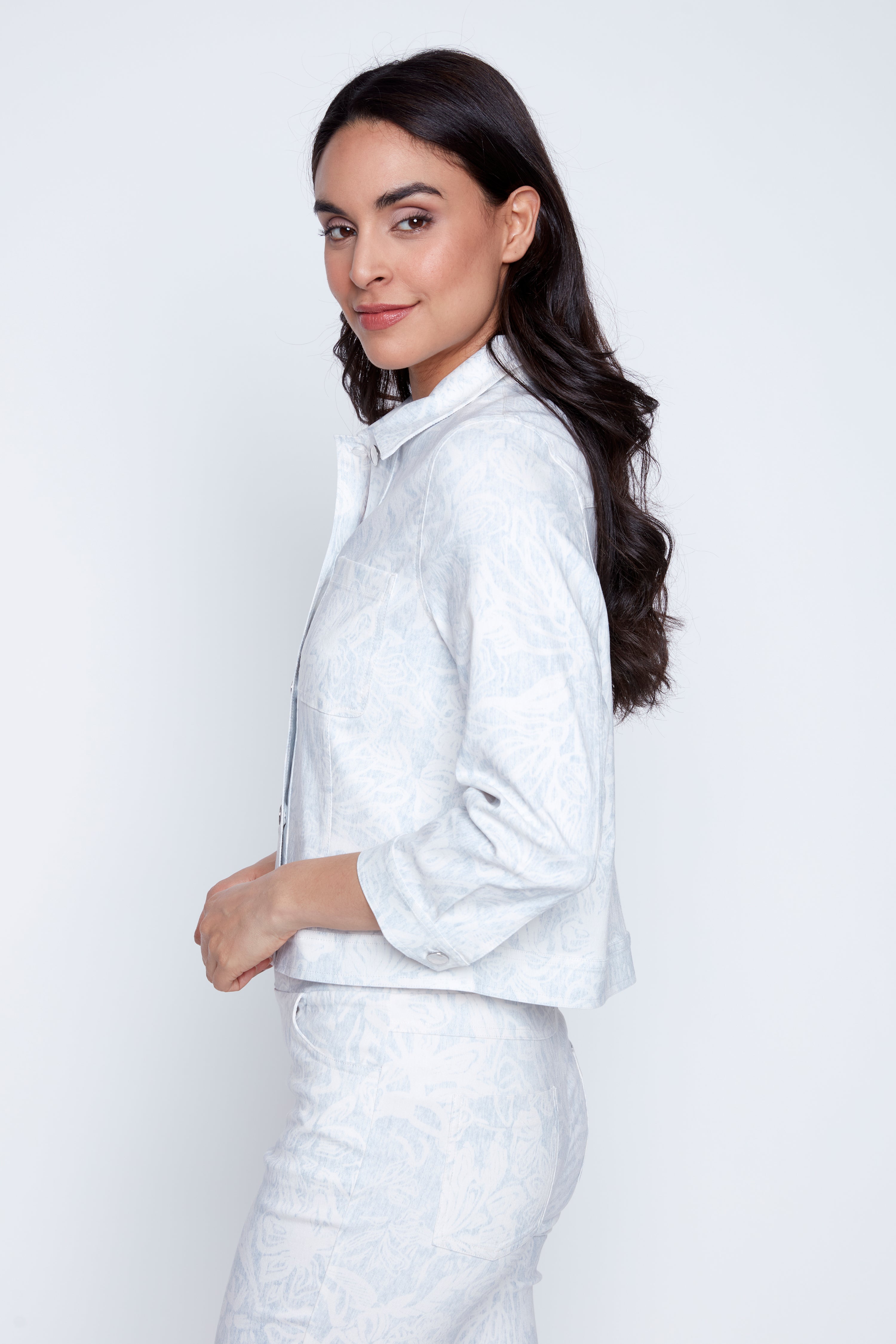 Printed crop bengaline jacket