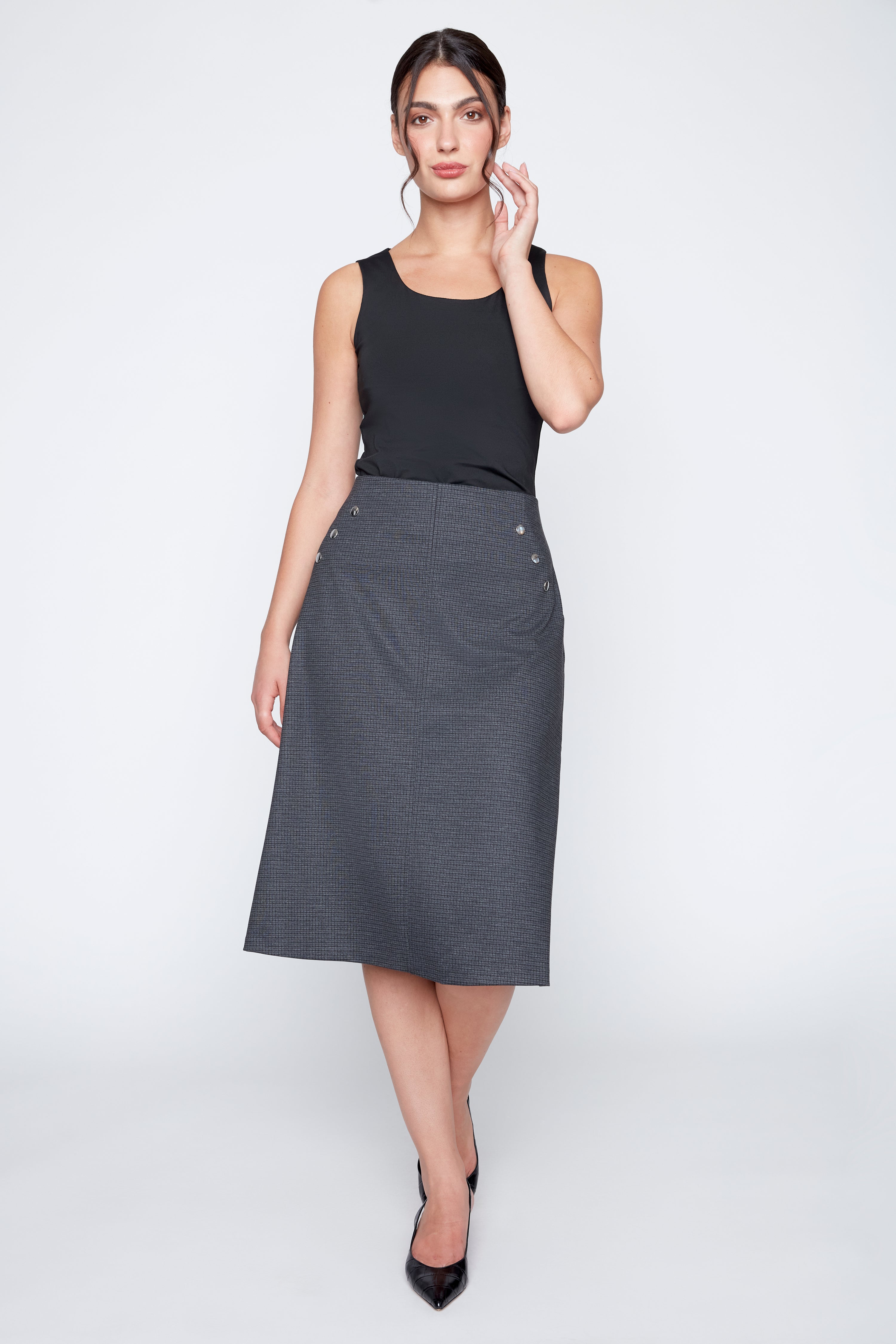 Check print pdr a-line skirt