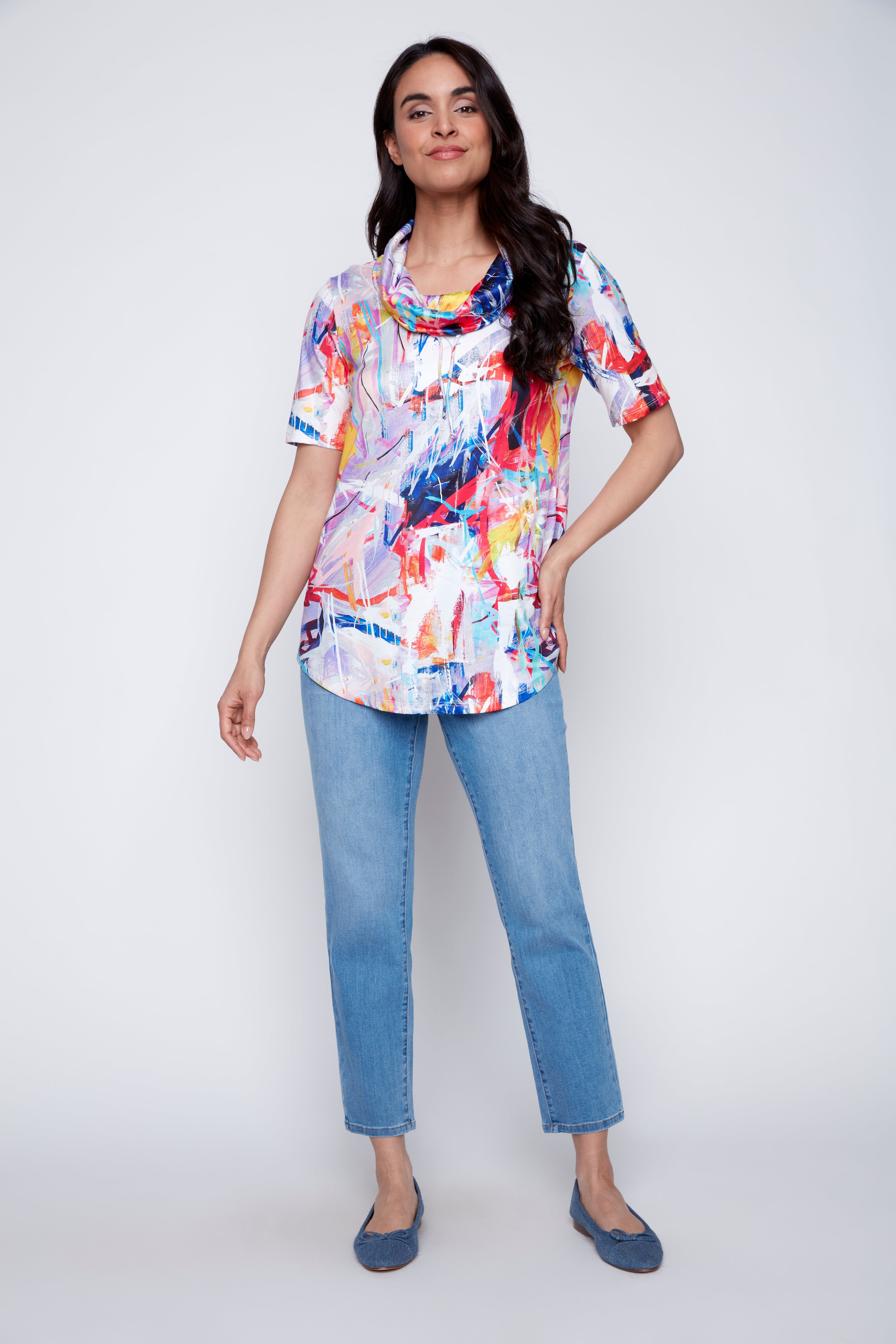 Cowl neck printed tunic