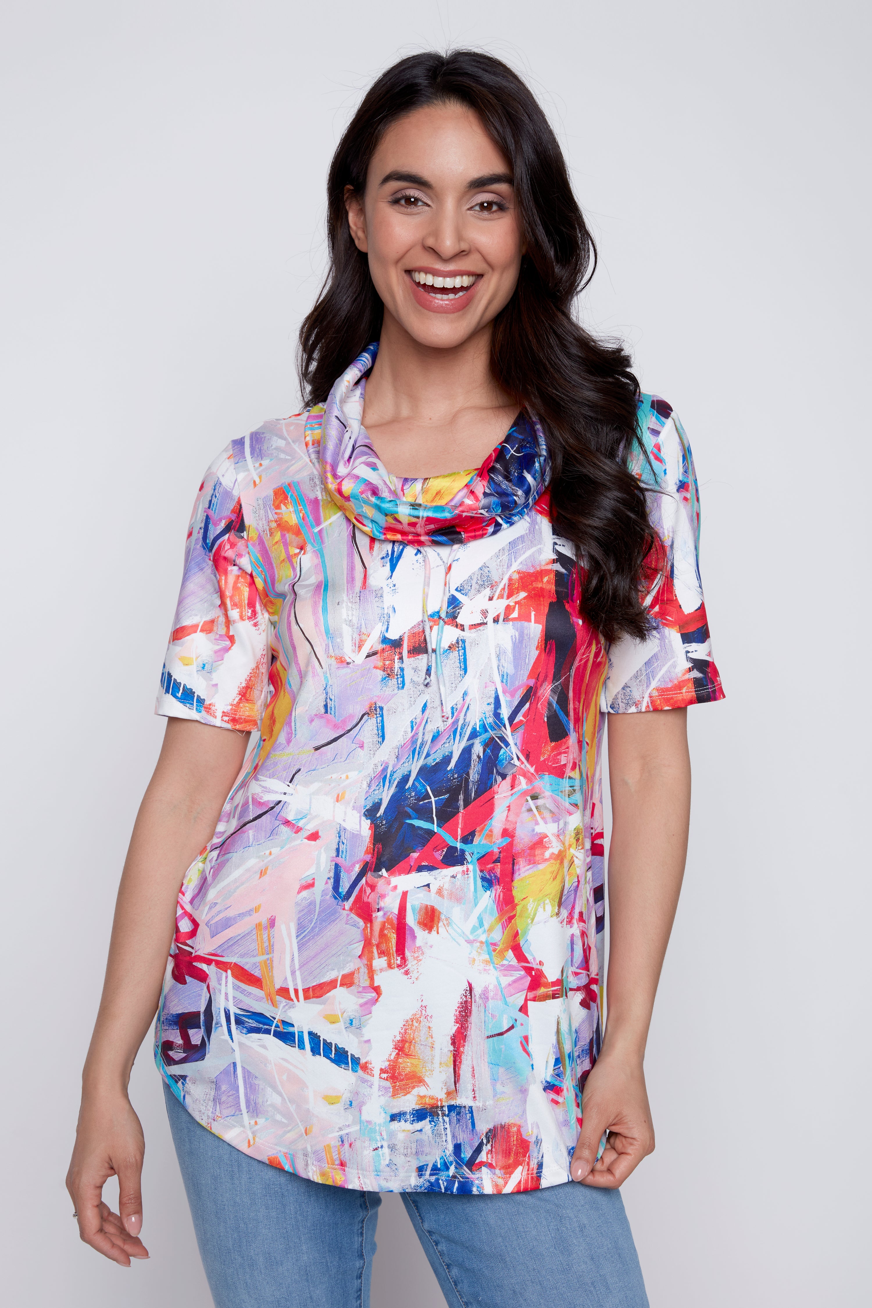 Cowl neck printed tunic