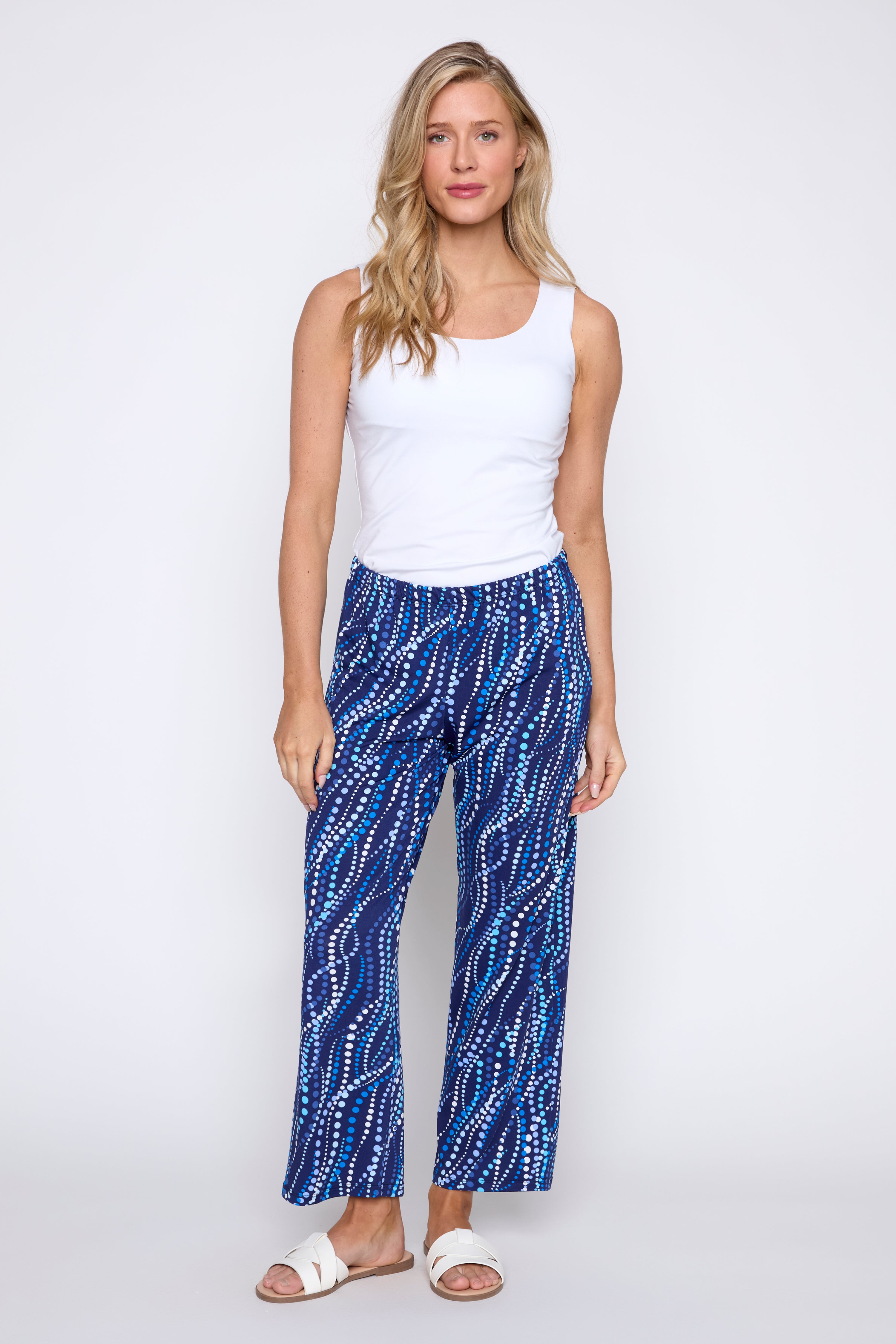 Navy white dot print pant