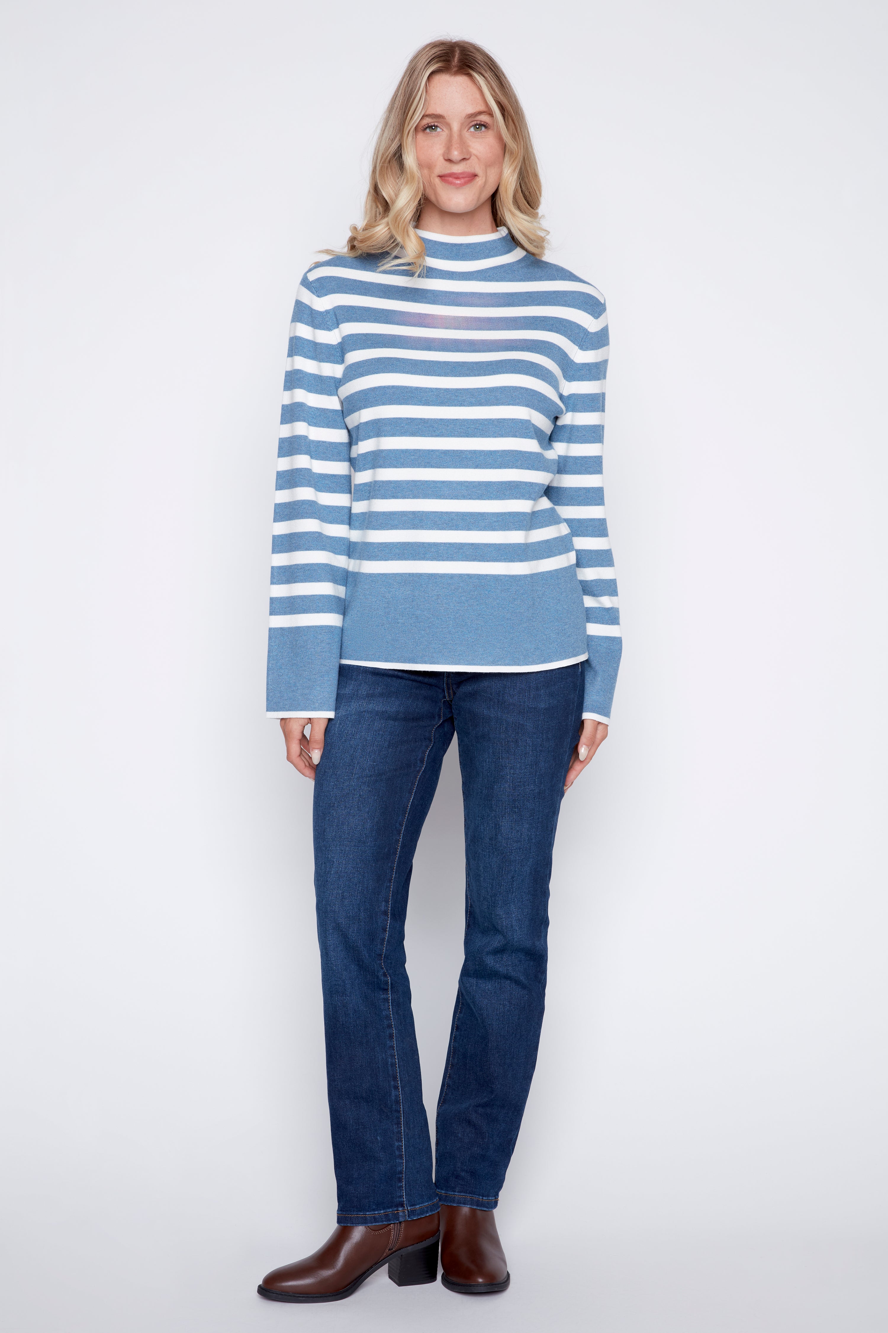 Bell sleeve stripe sweater