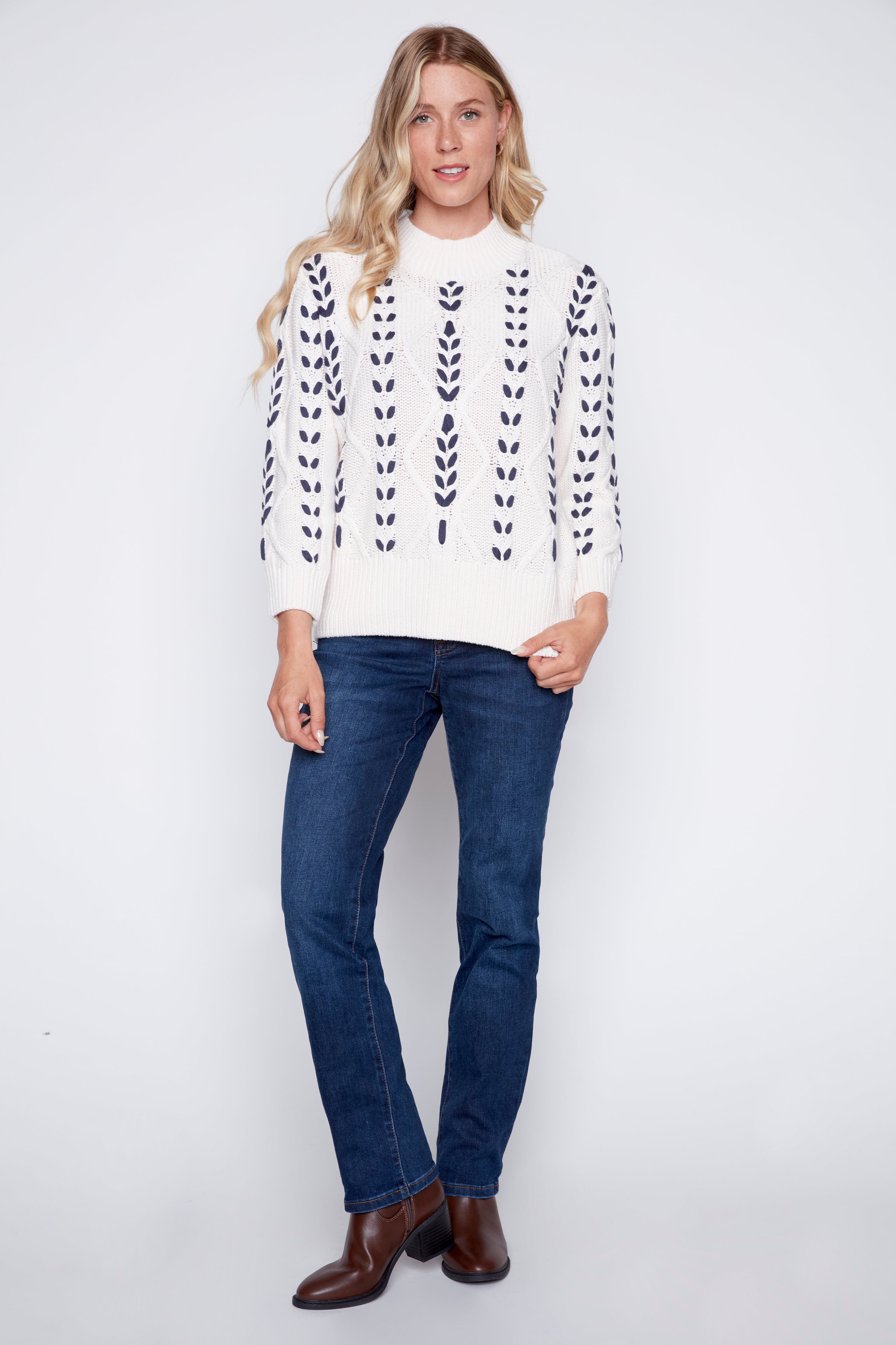 Cotton blend cable sweater