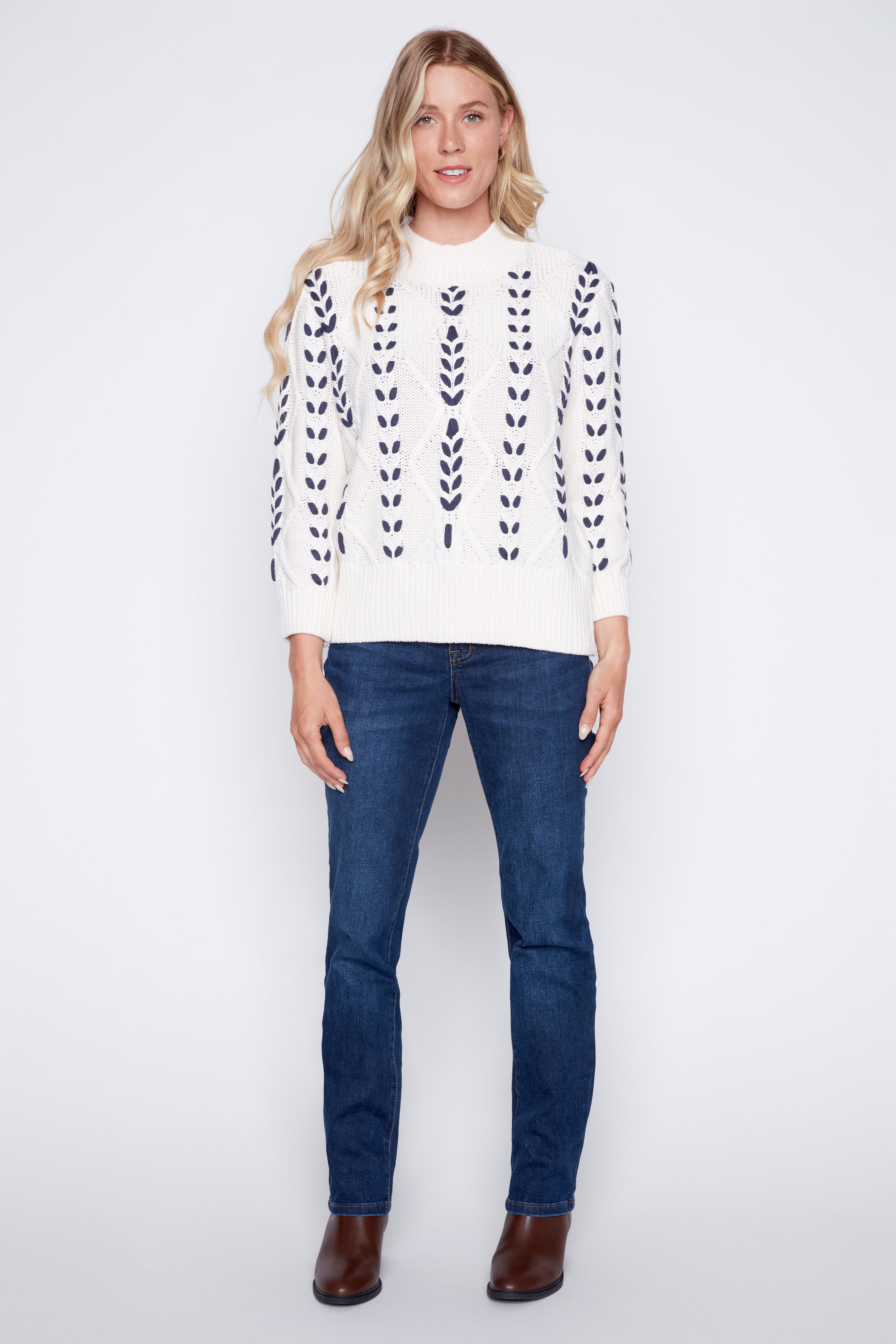 Cotton blend cable sweater