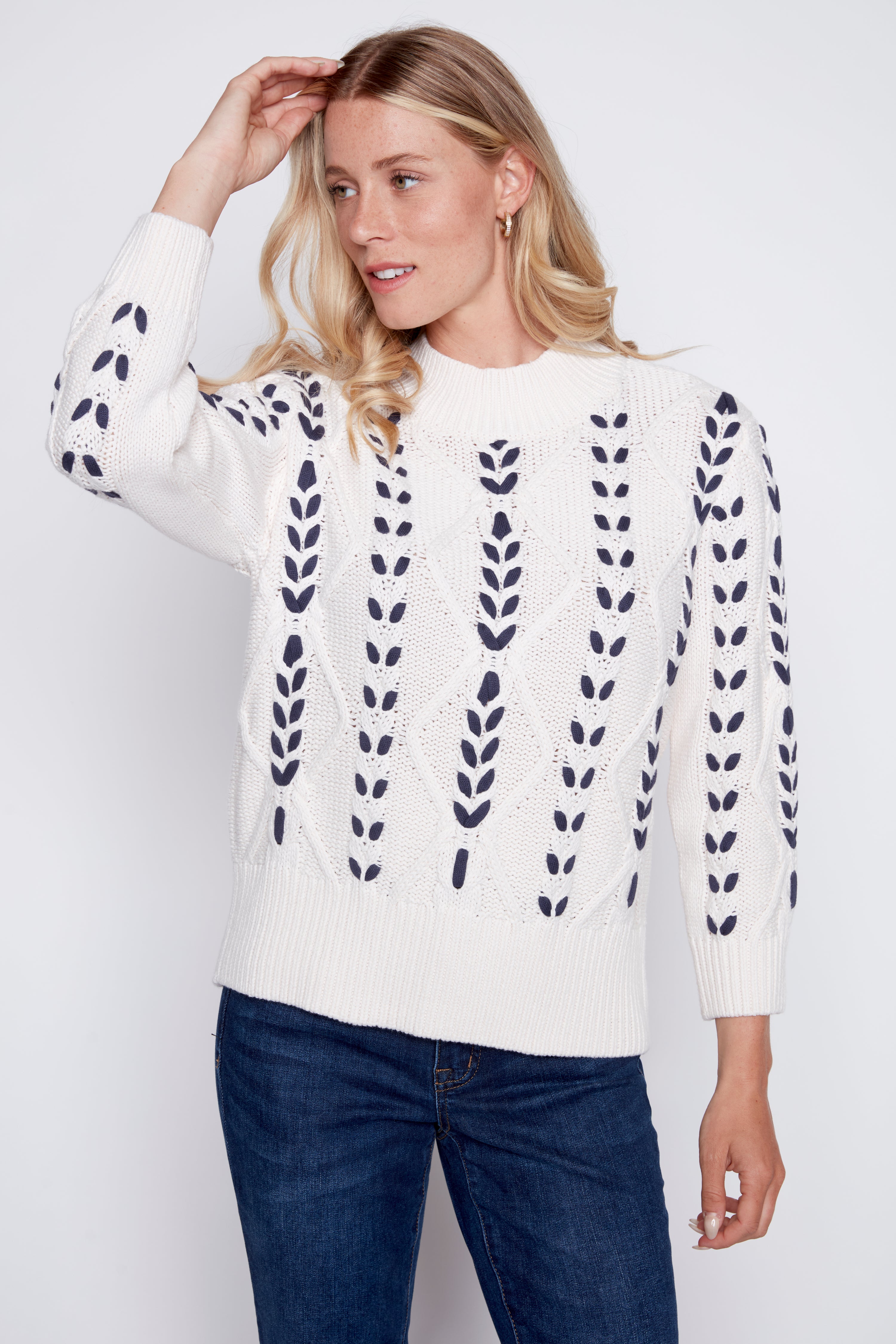 Cotton blend cable sweater