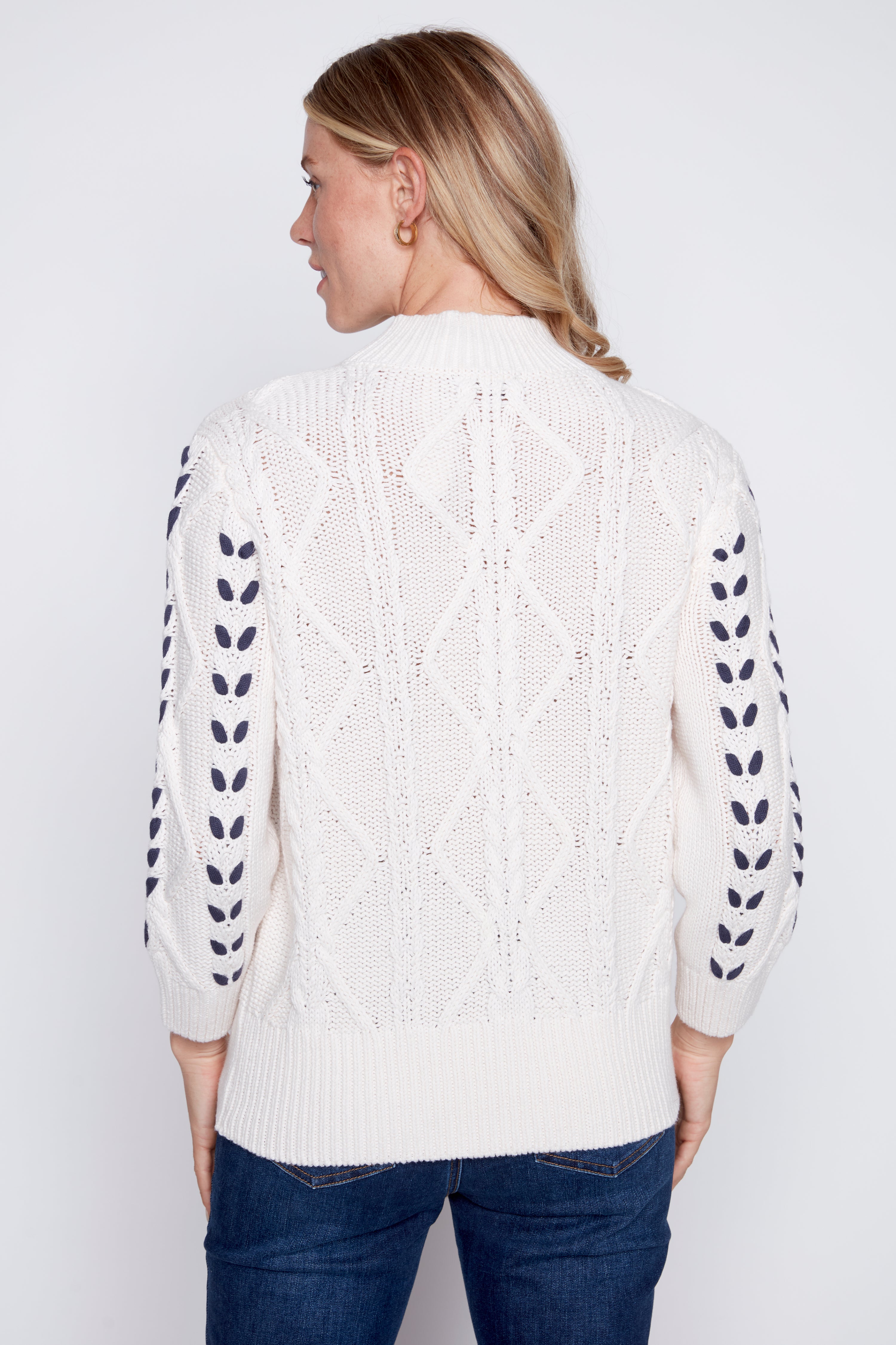 Cotton blend cable sweater