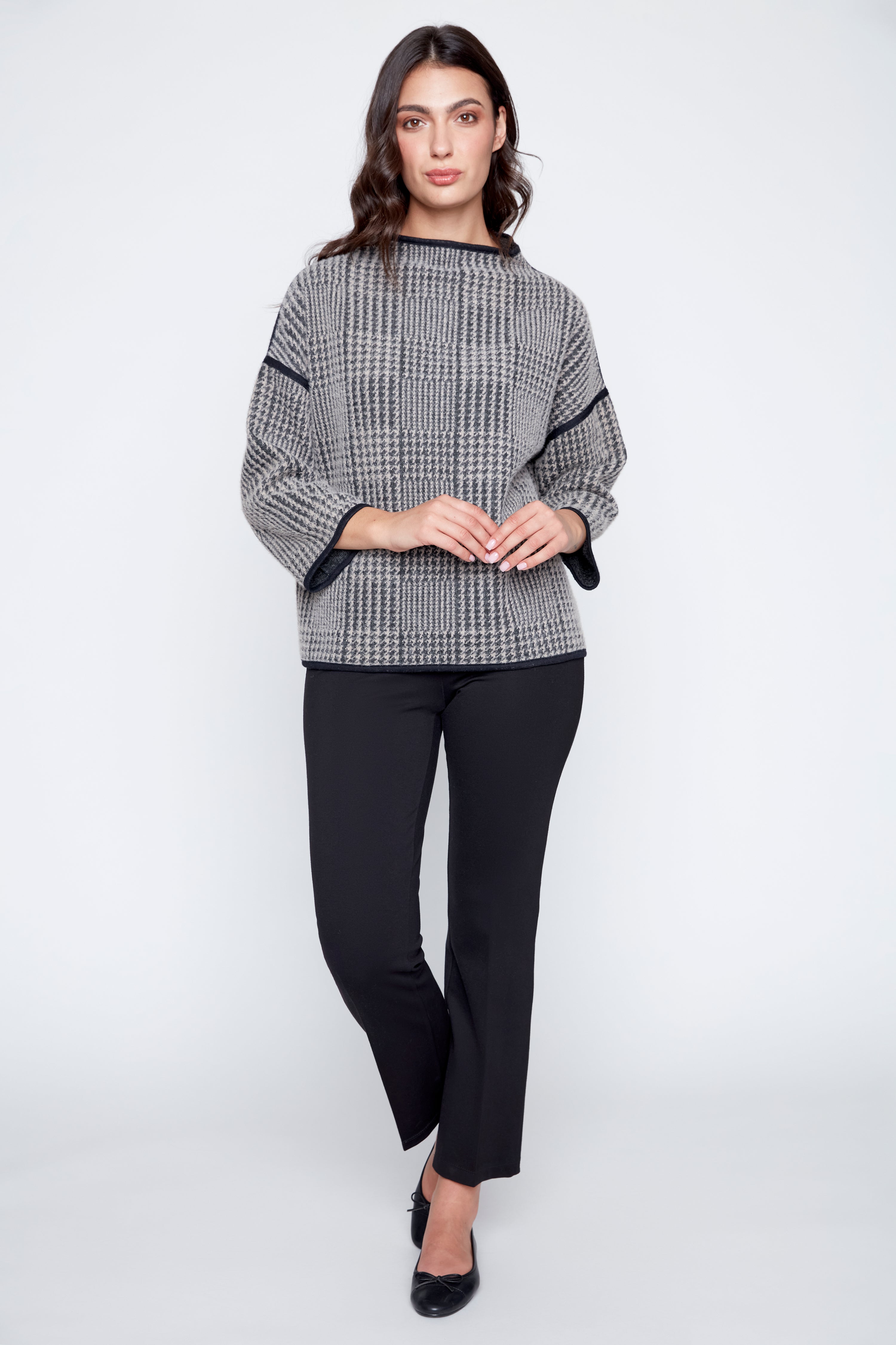 Plaid eyelash jacquard sweater