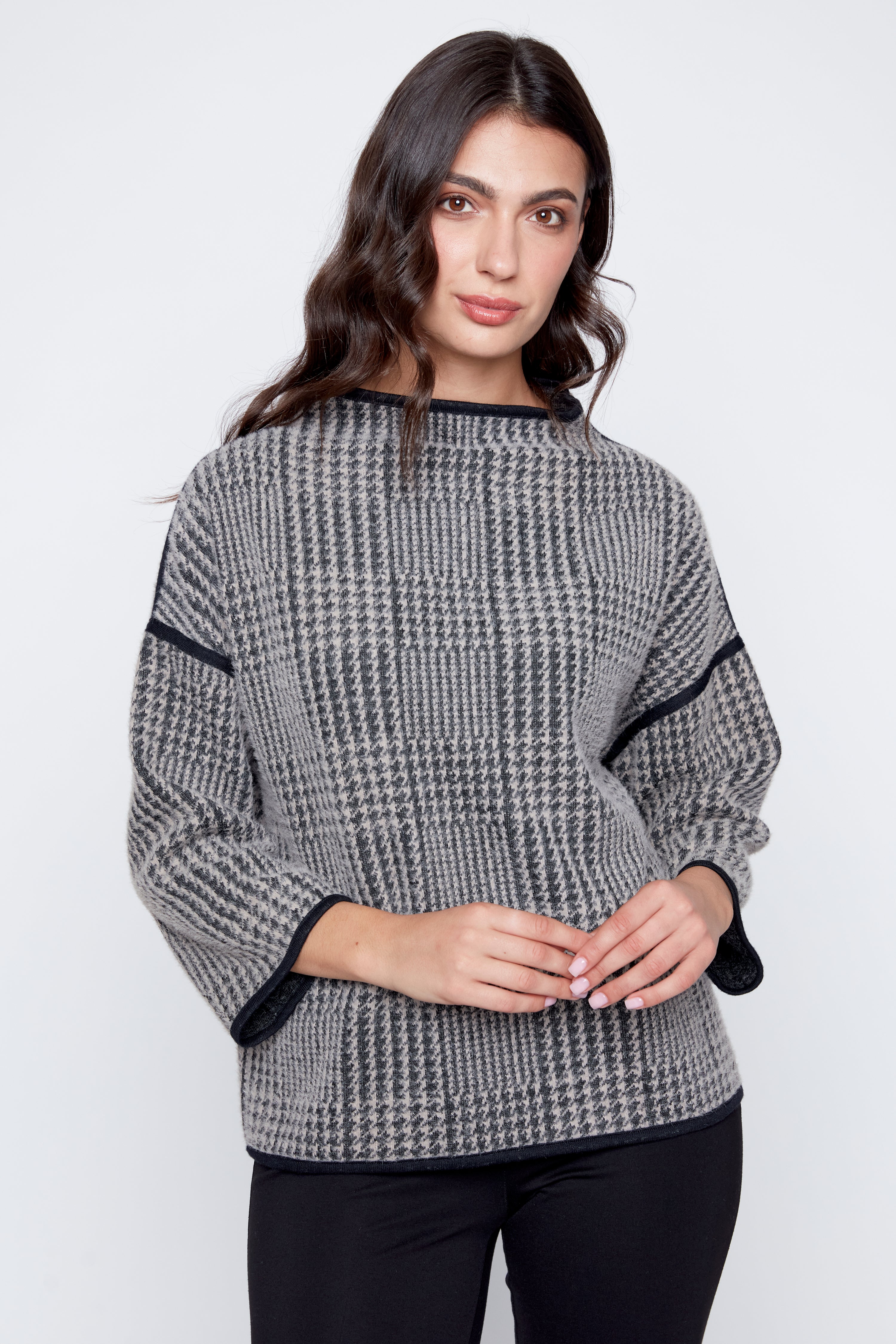 Plaid eyelash jacquard sweater