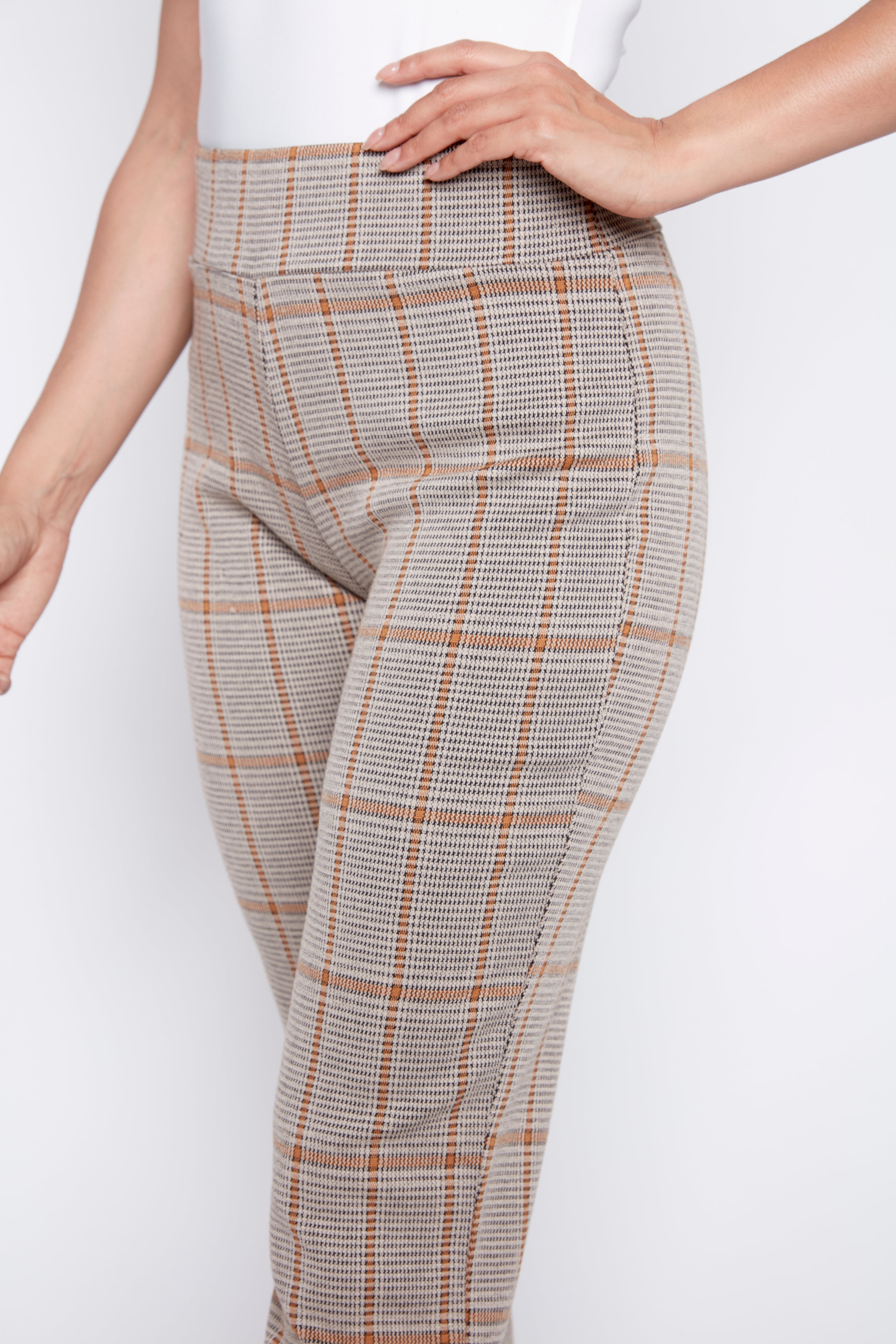 Plaid knit straight leg pant