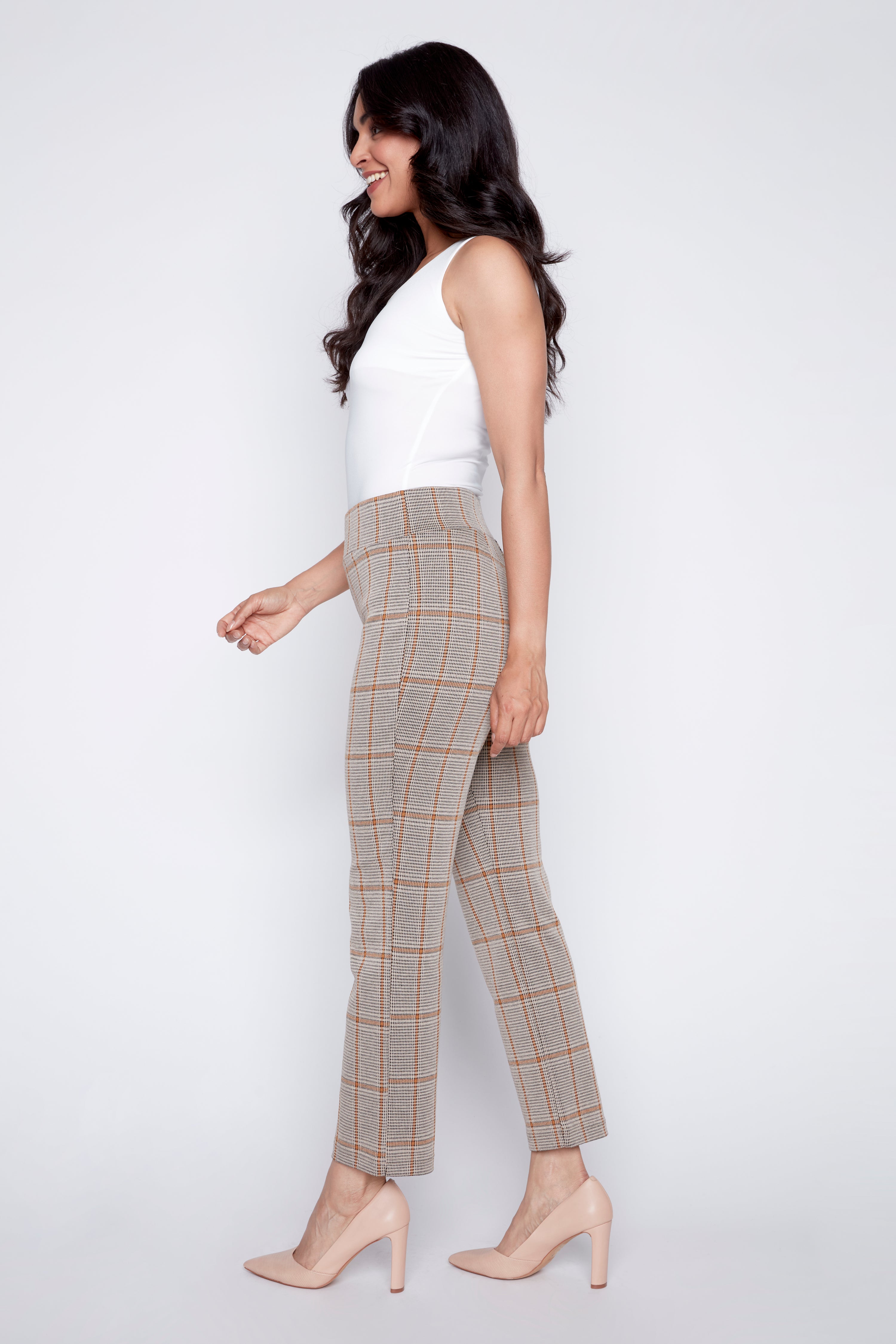 Plaid knit straight leg pant