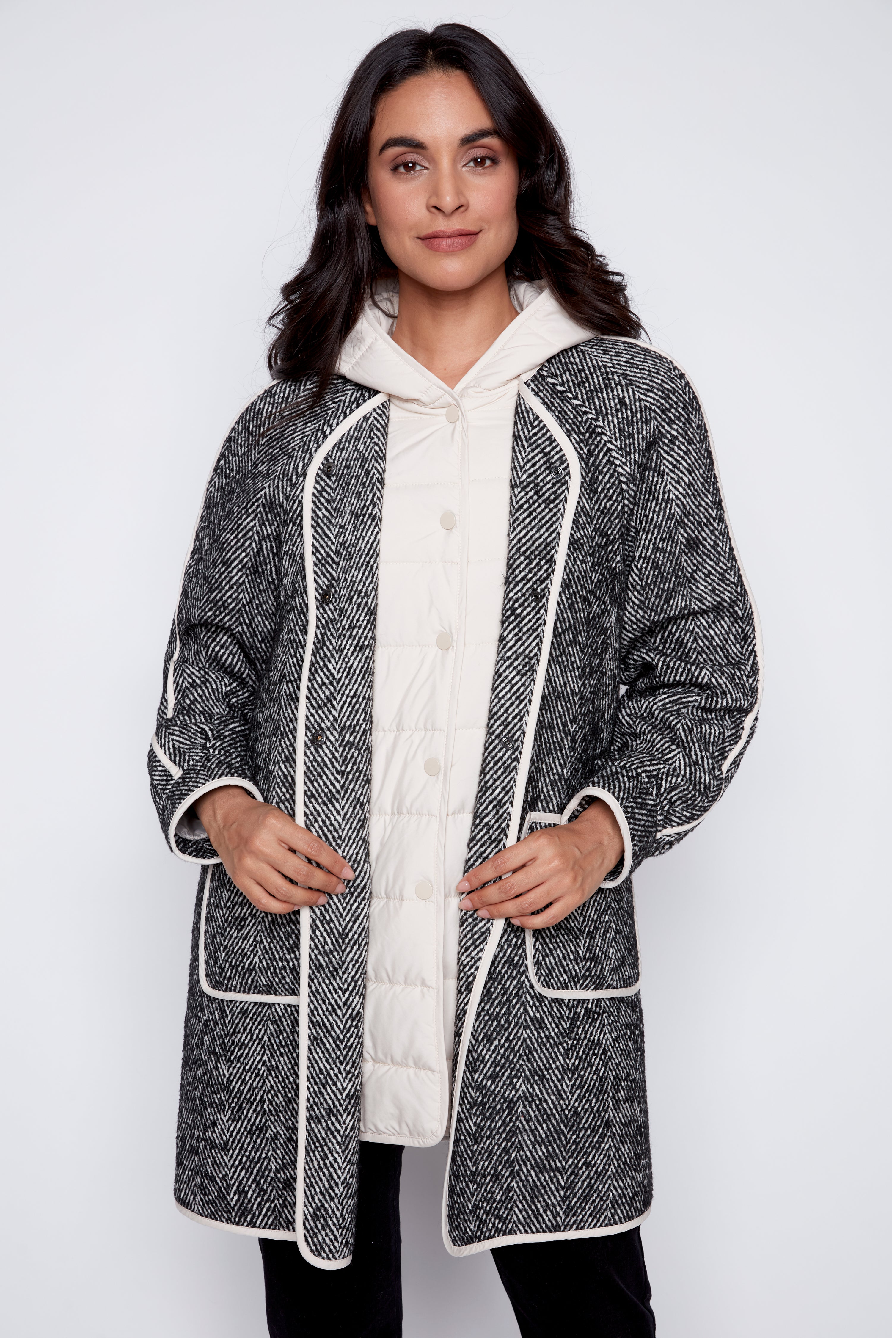 Le manteau trompe-l'œil à chevrons