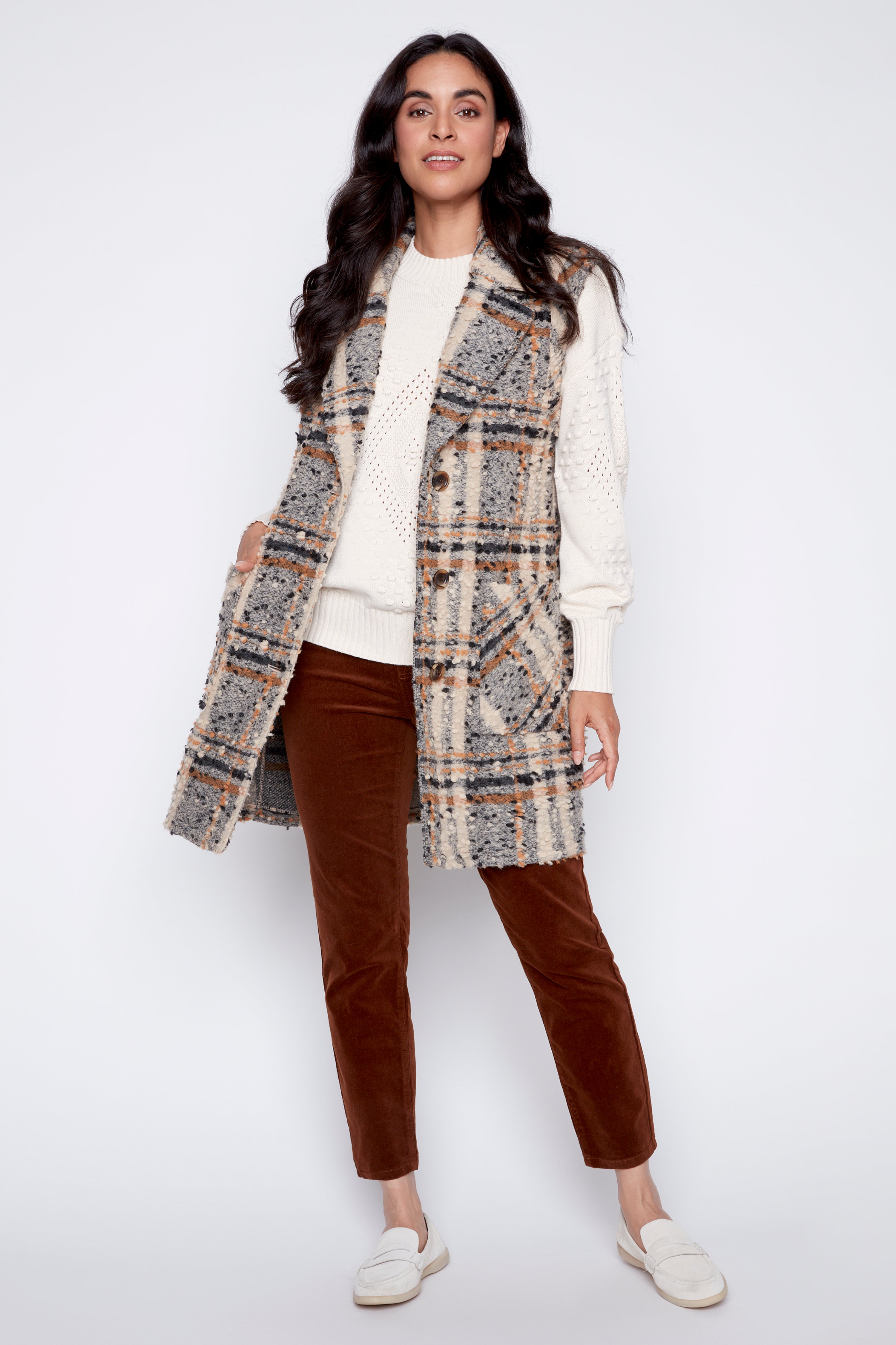 Wool blend plaid vest