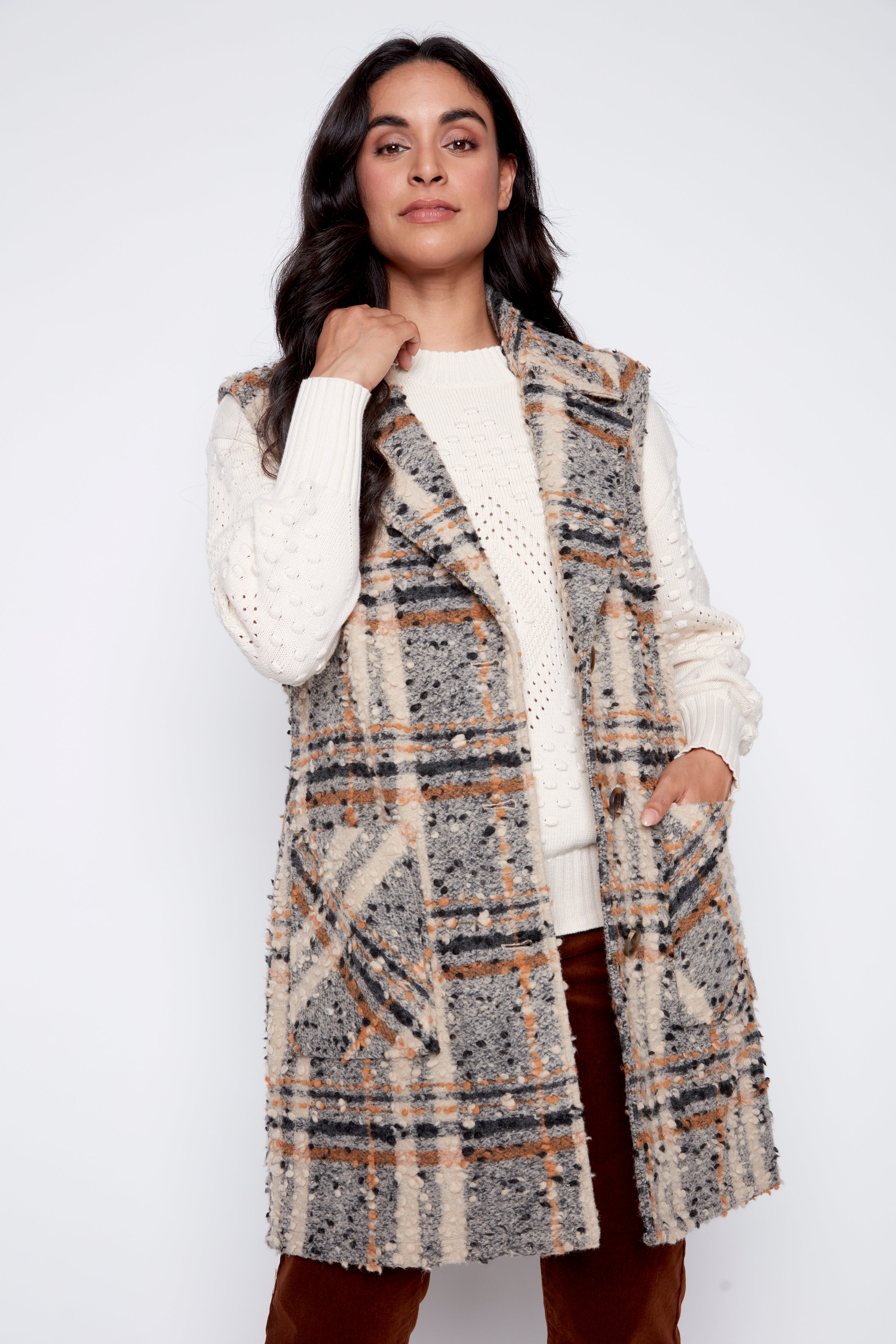 Wool blend plaid vest