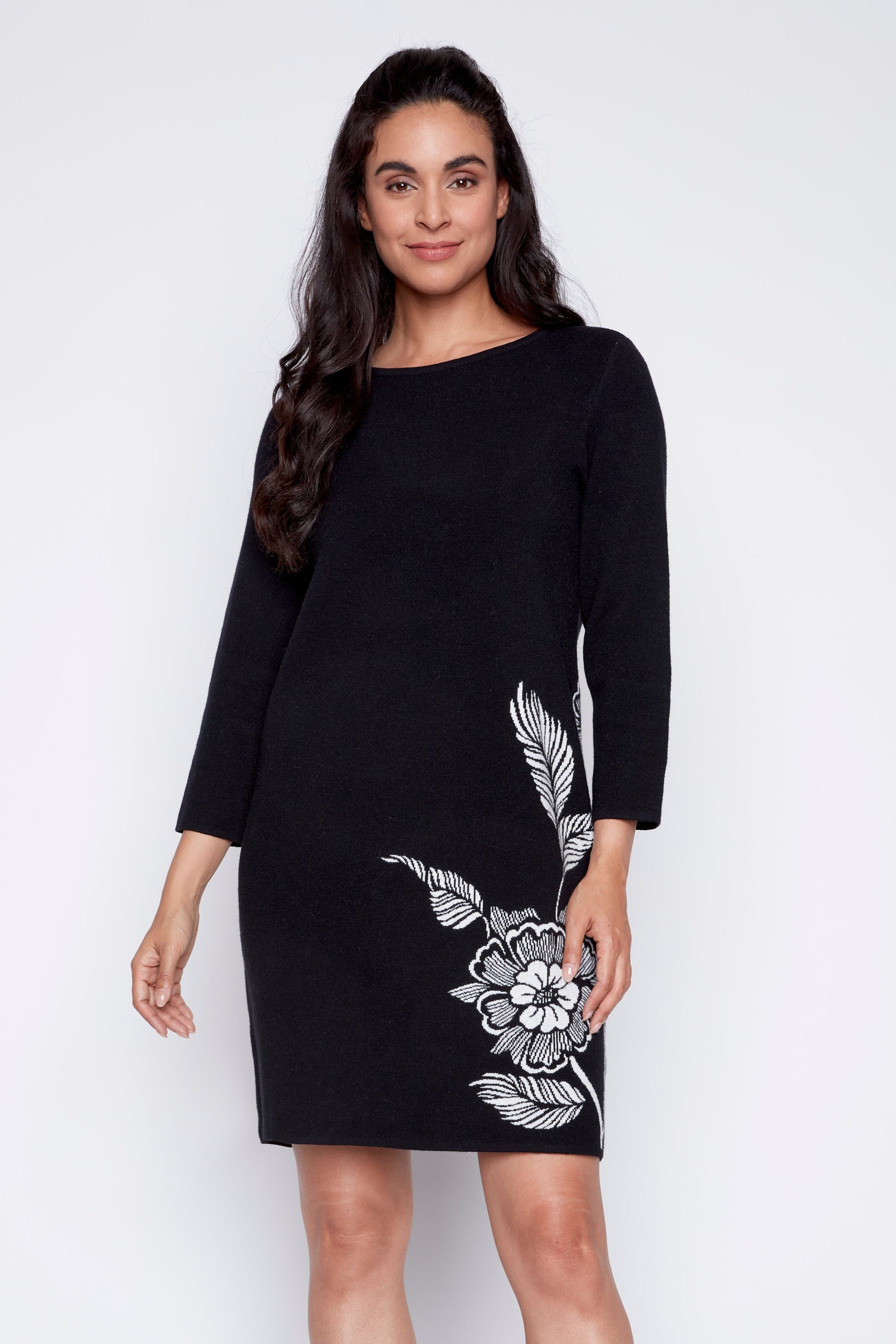 Floral border double knit dress