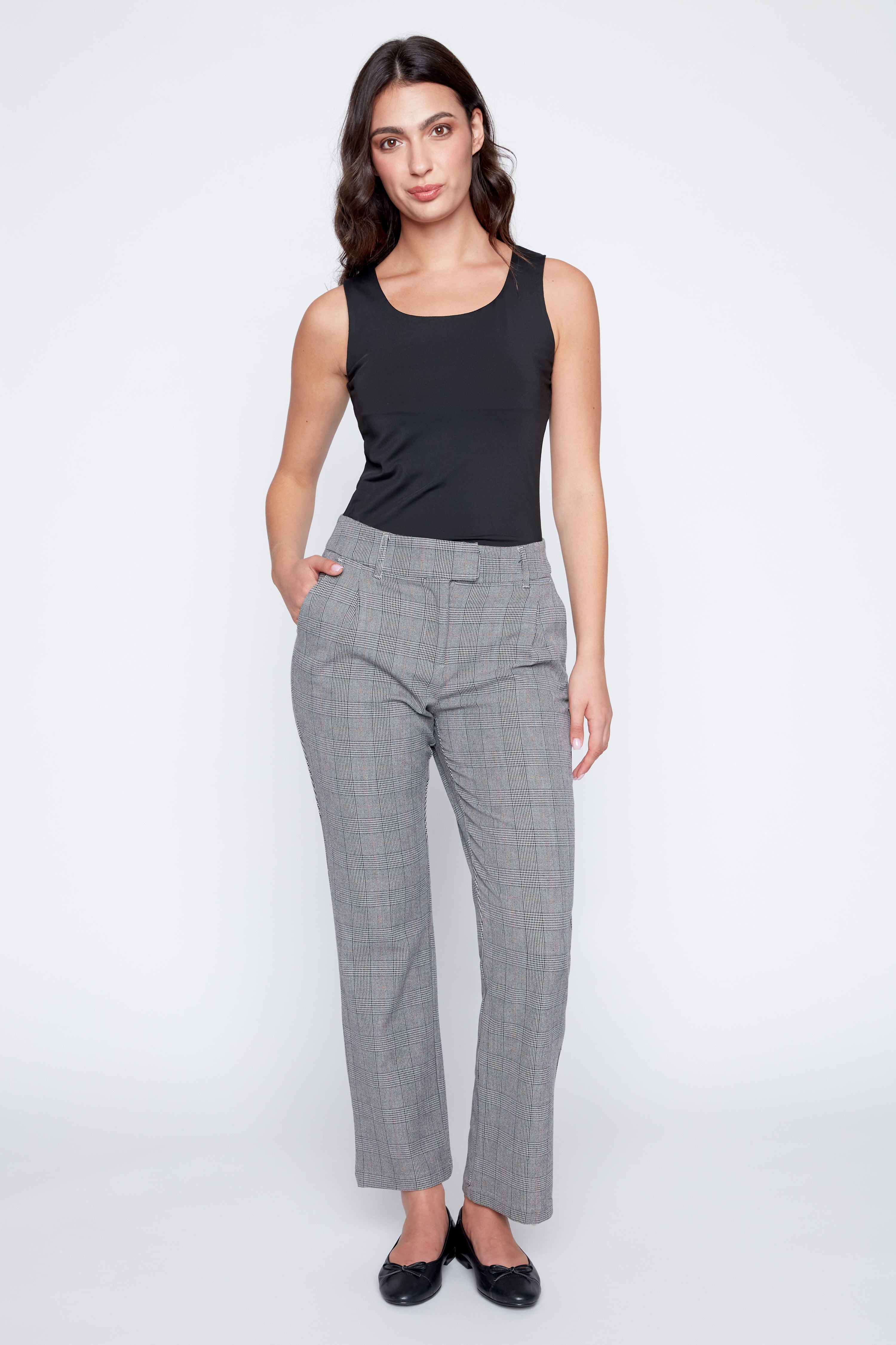 Straight leg plaid pant
