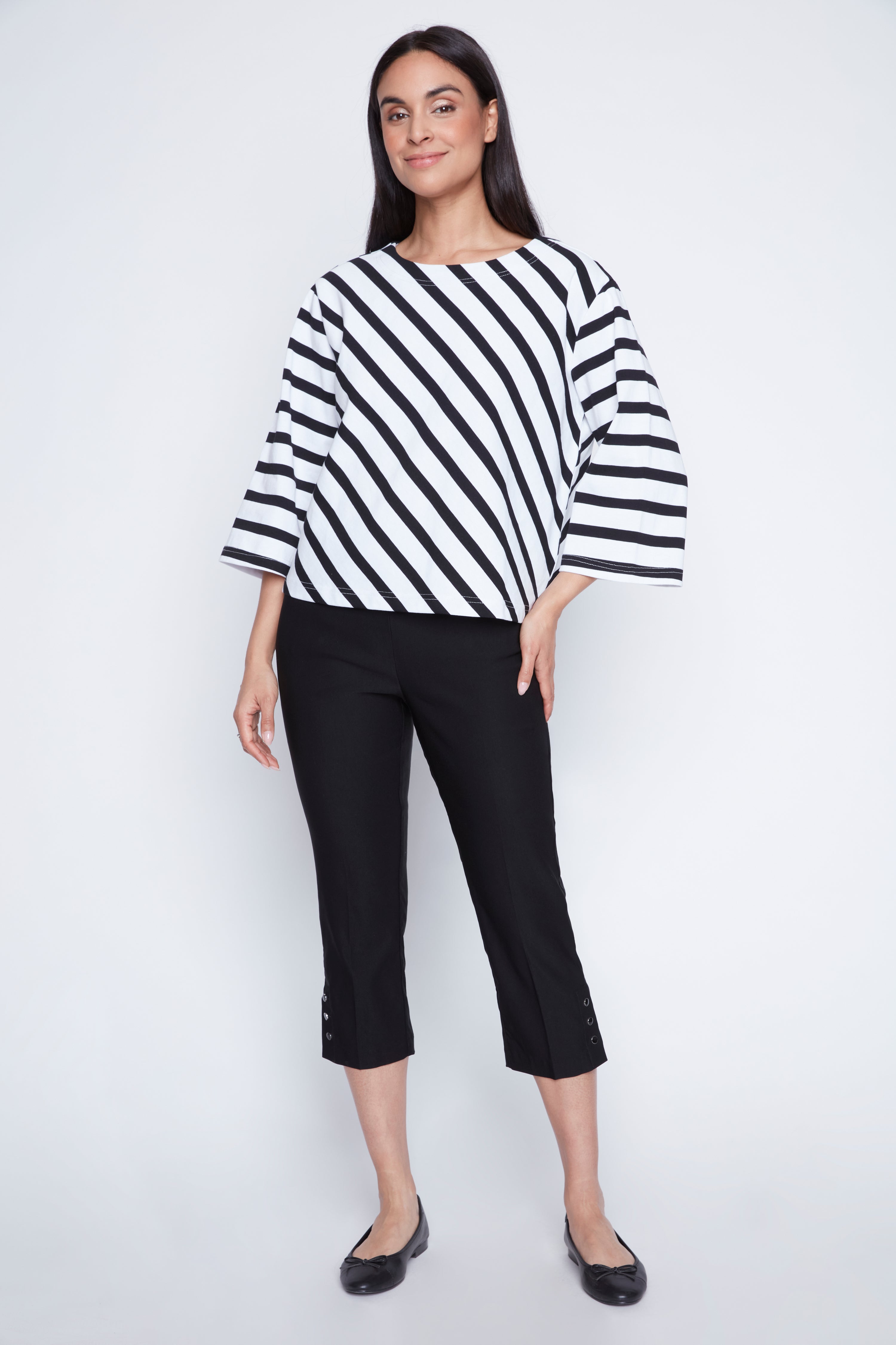 Bell sleeve stripe top