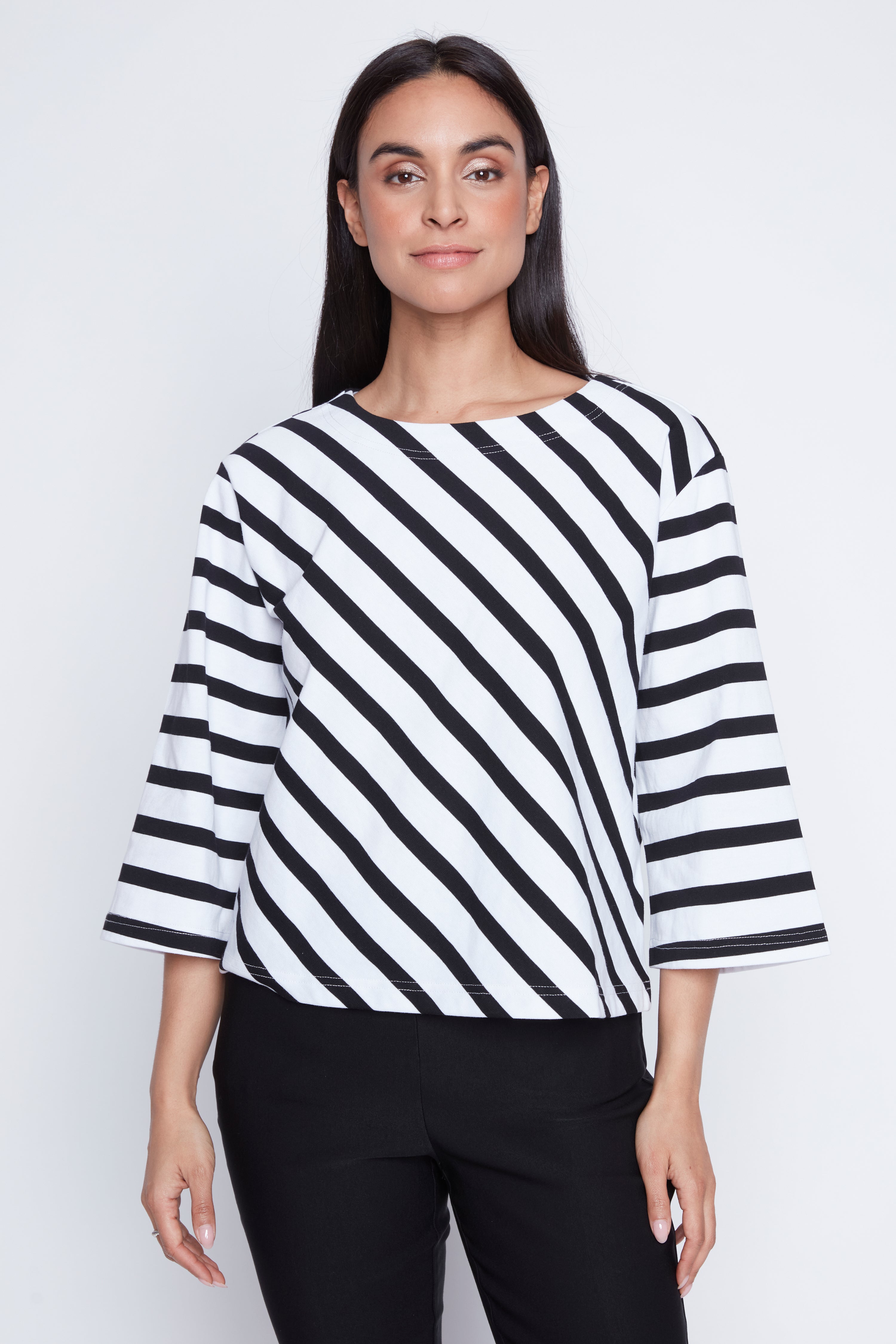 Bell sleeve stripe top