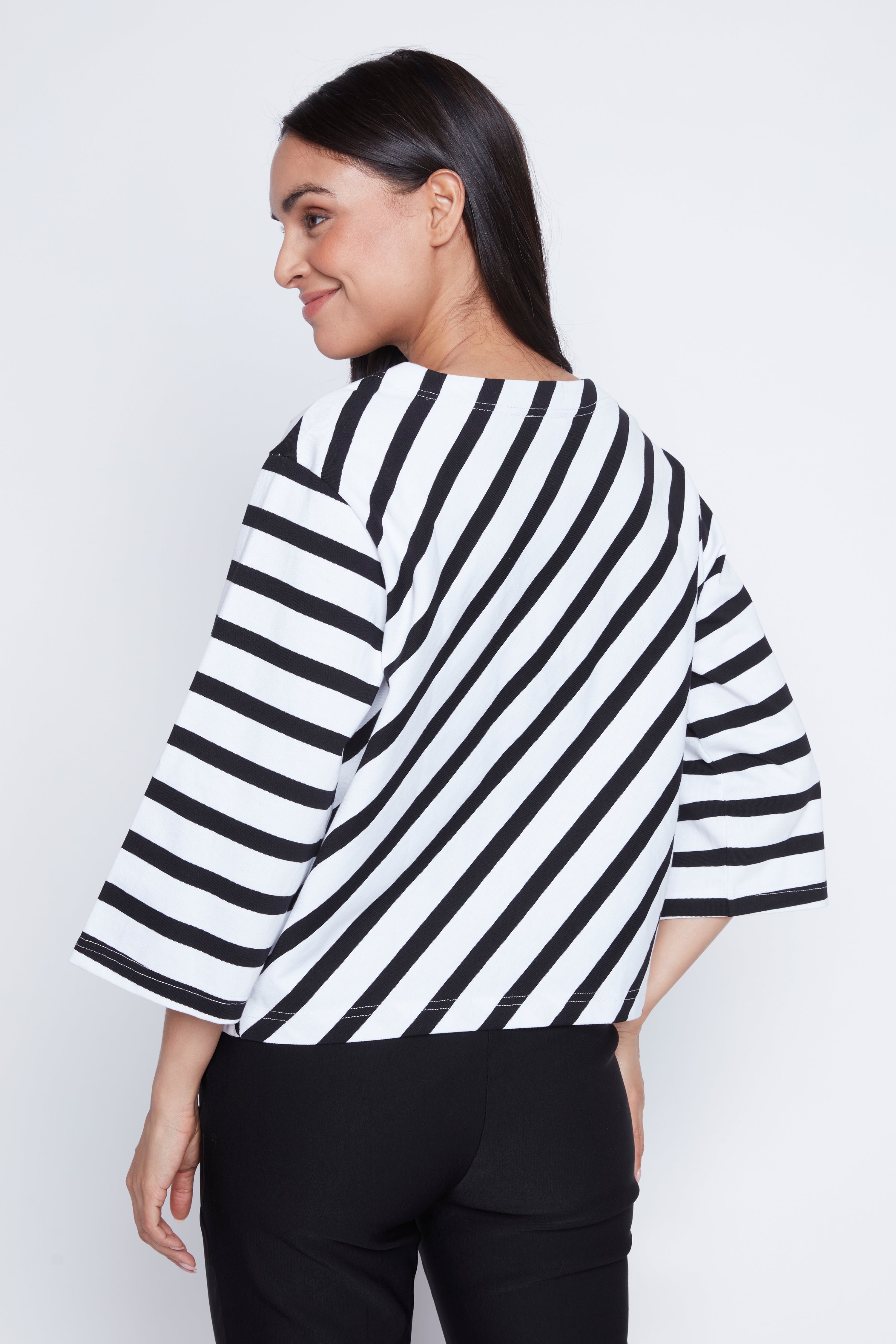 Bell sleeve stripe top