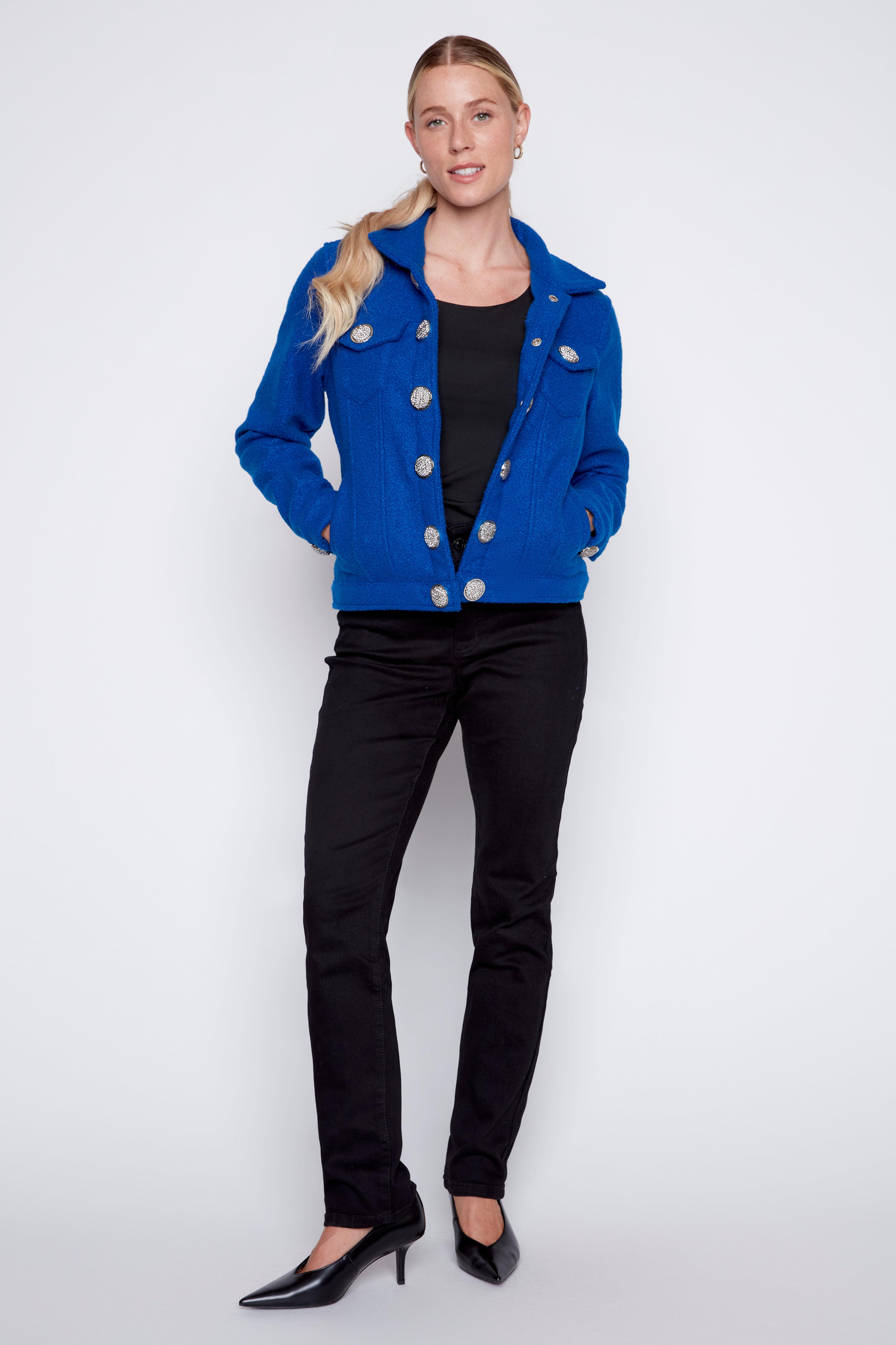 Big buttons boiled wool jacket