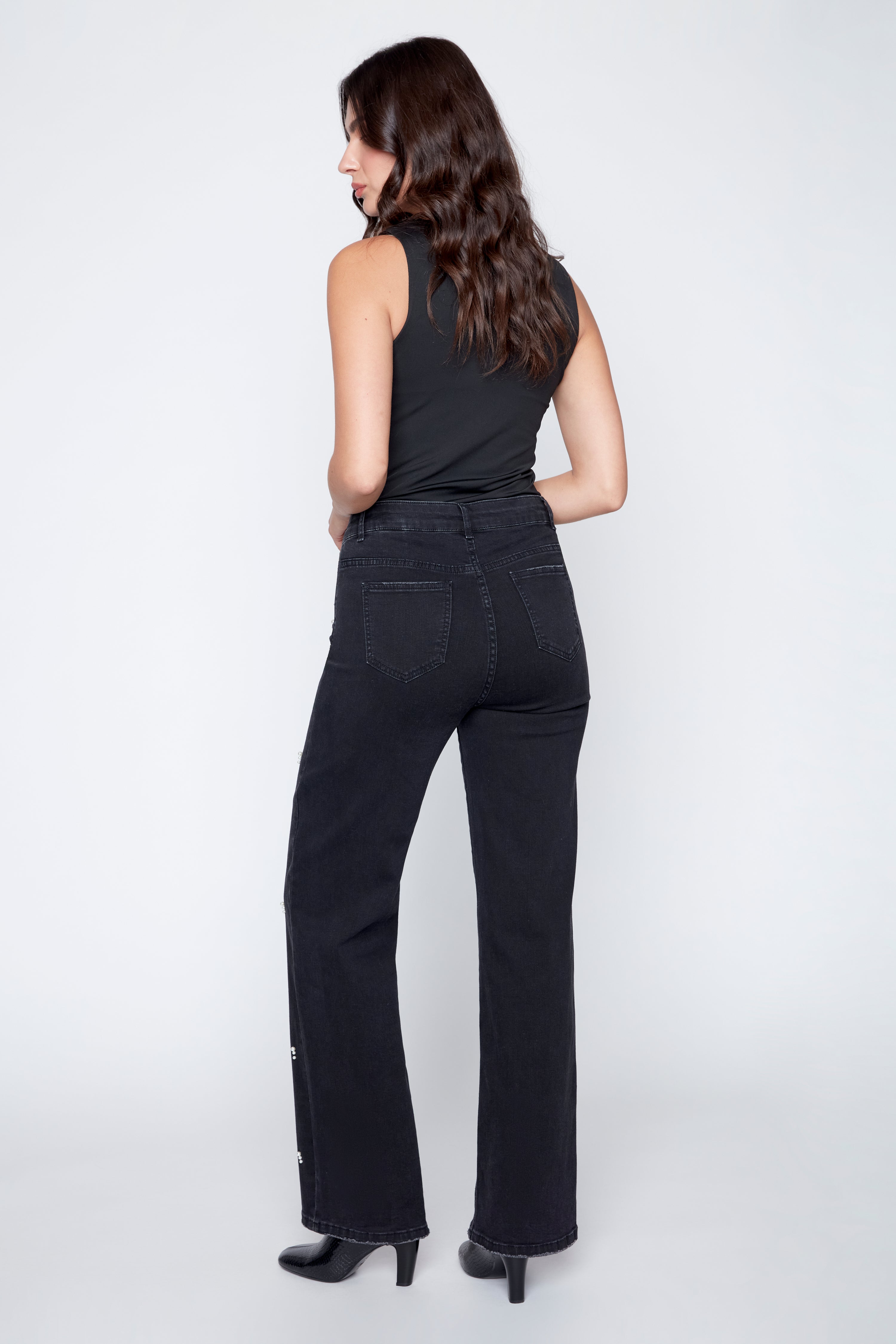 Wide leg rhinestone detail jean