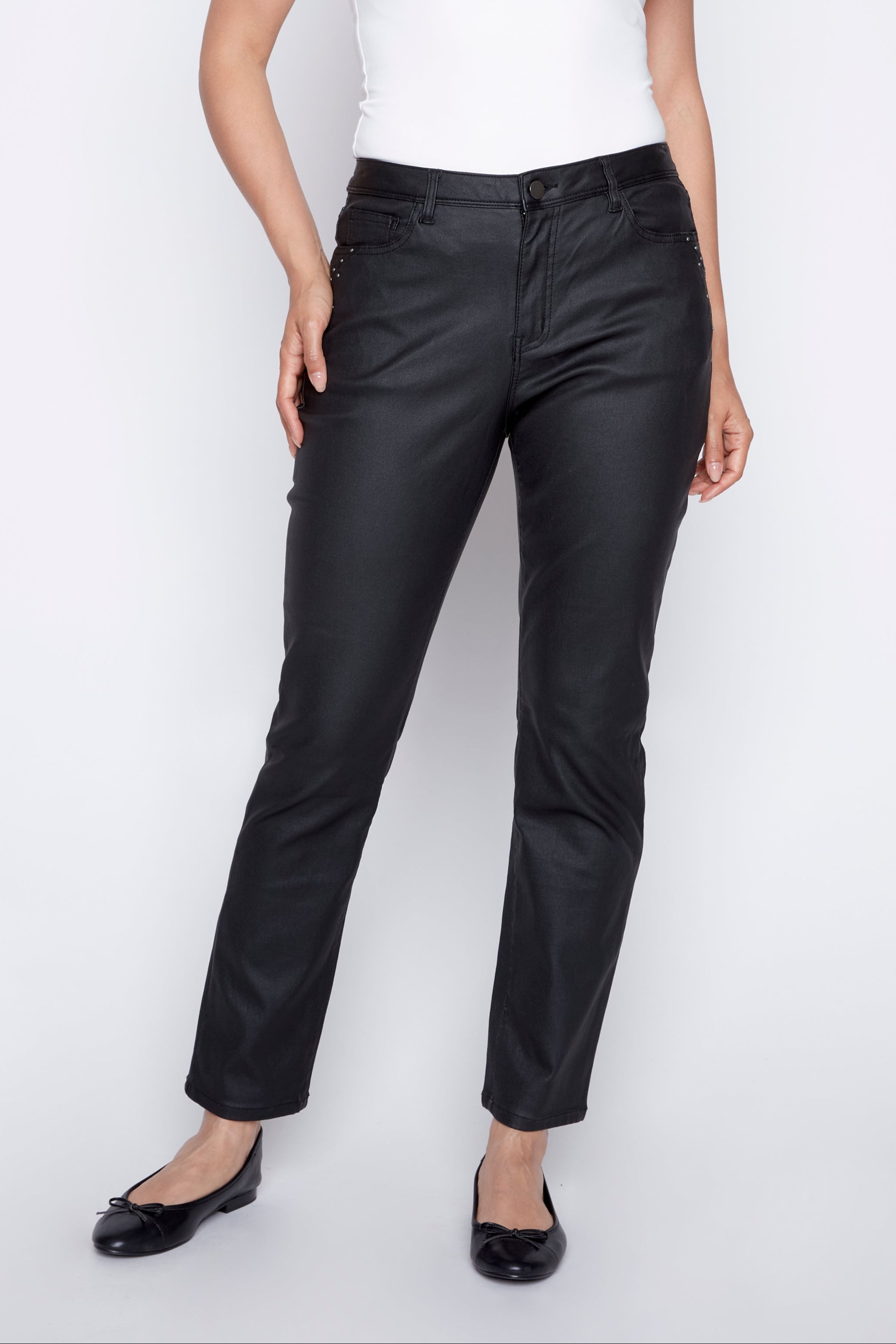 Coated slim leg pant