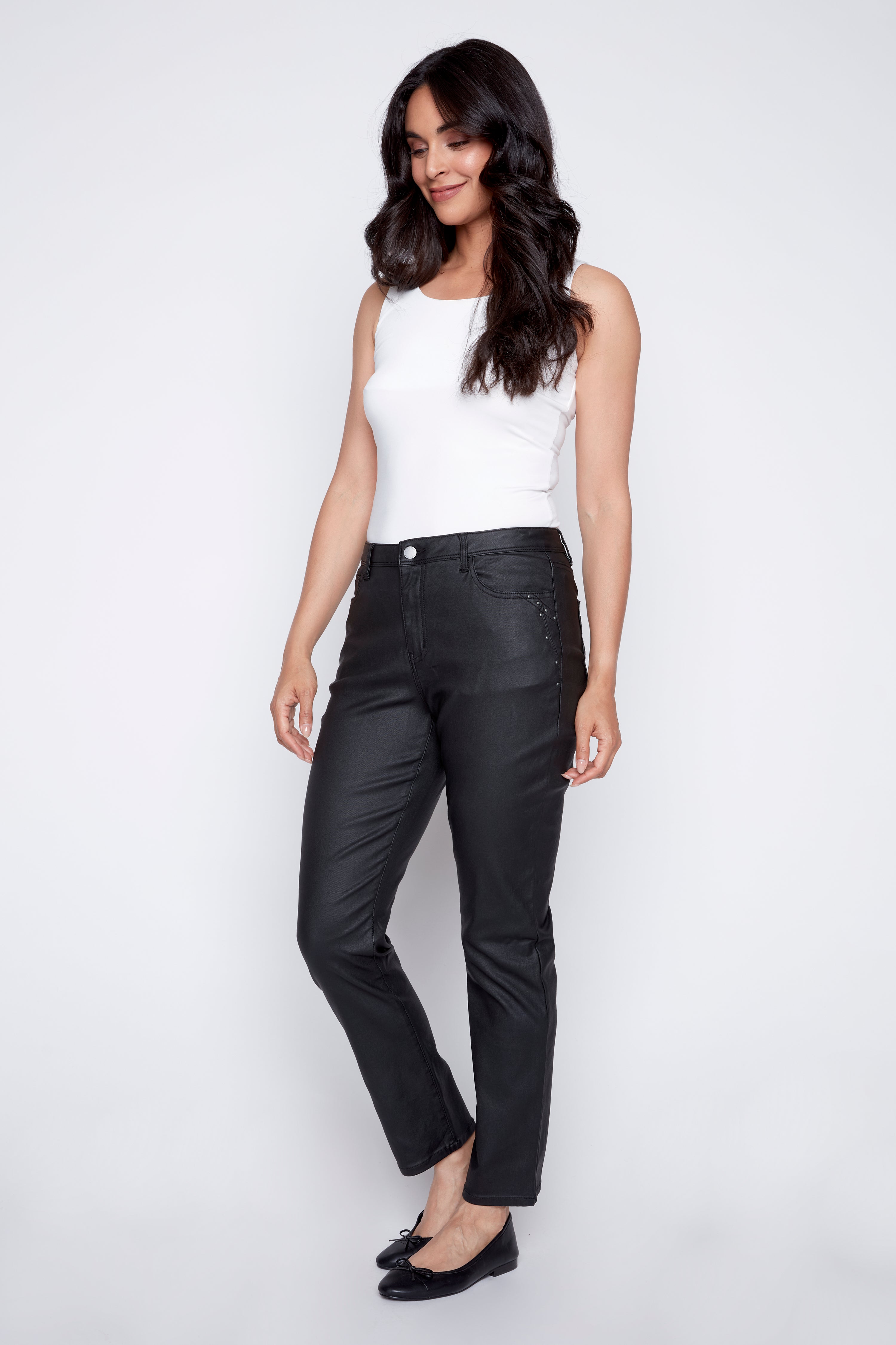 Coated slim leg pant