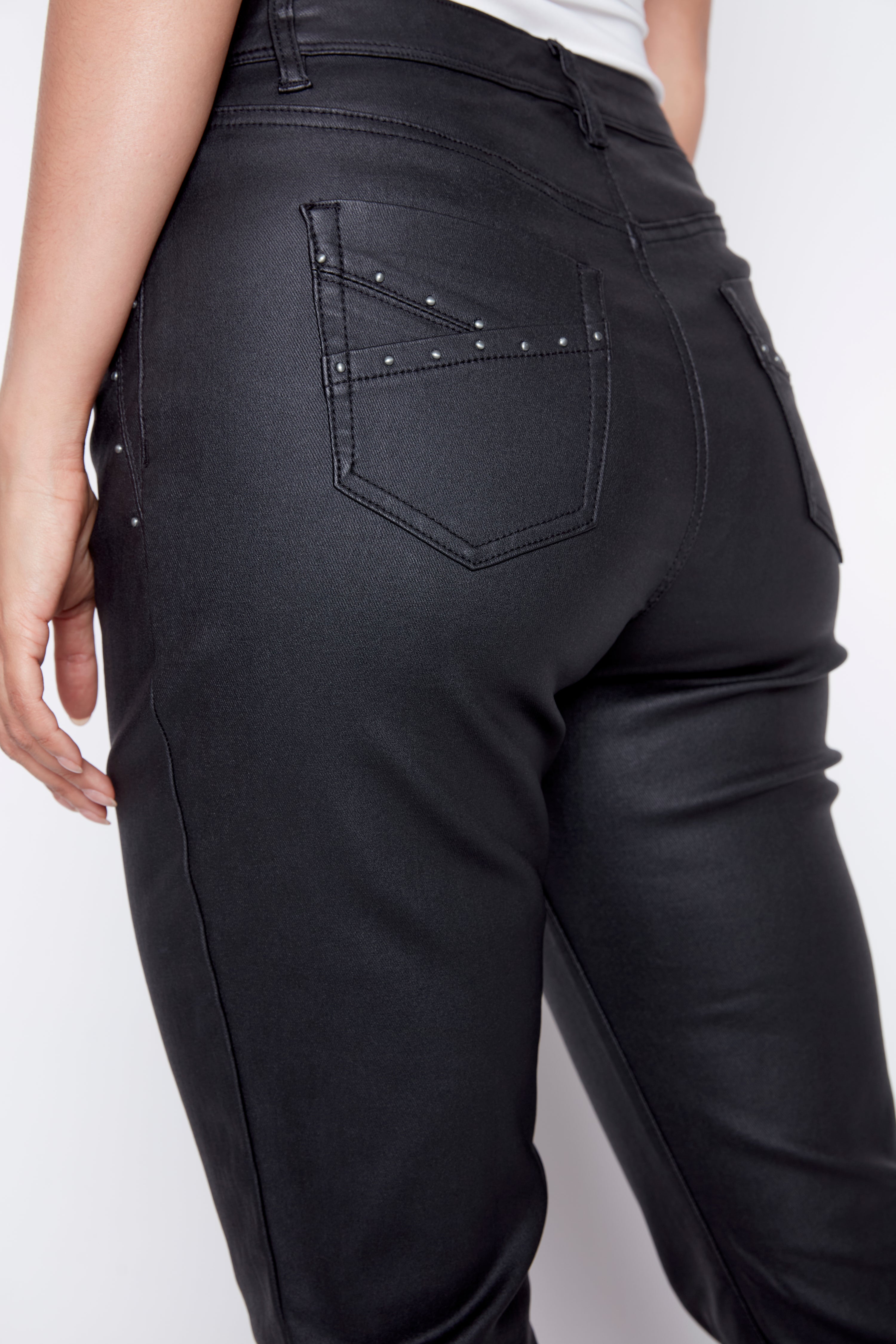 Coated slim leg pant
