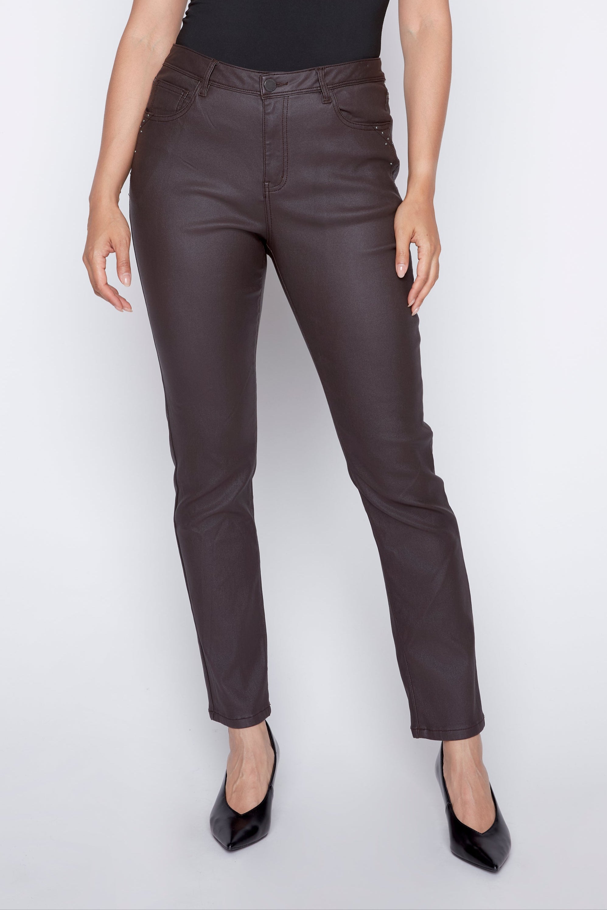 Coated slim leg pant
