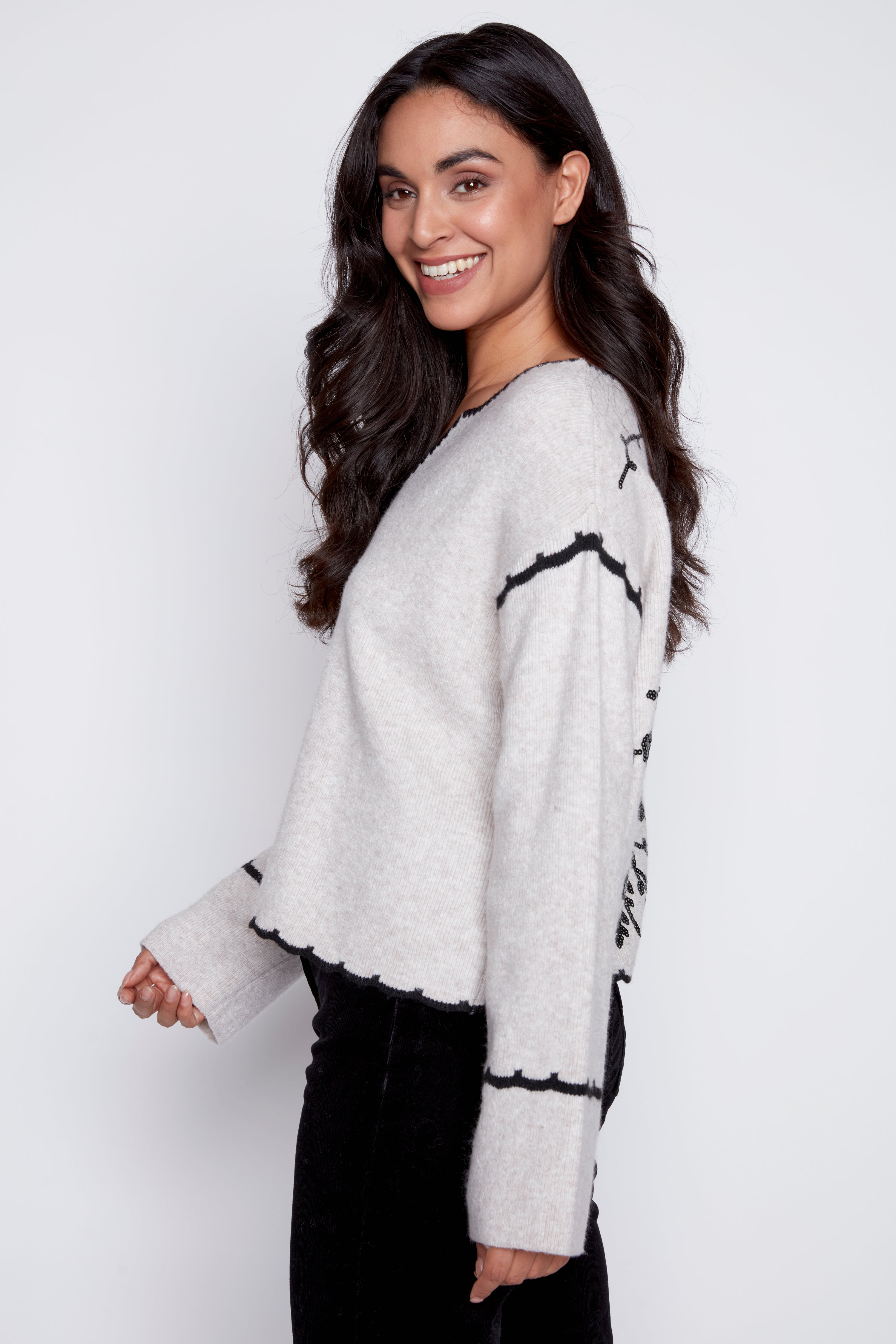 Embroidered back sweater