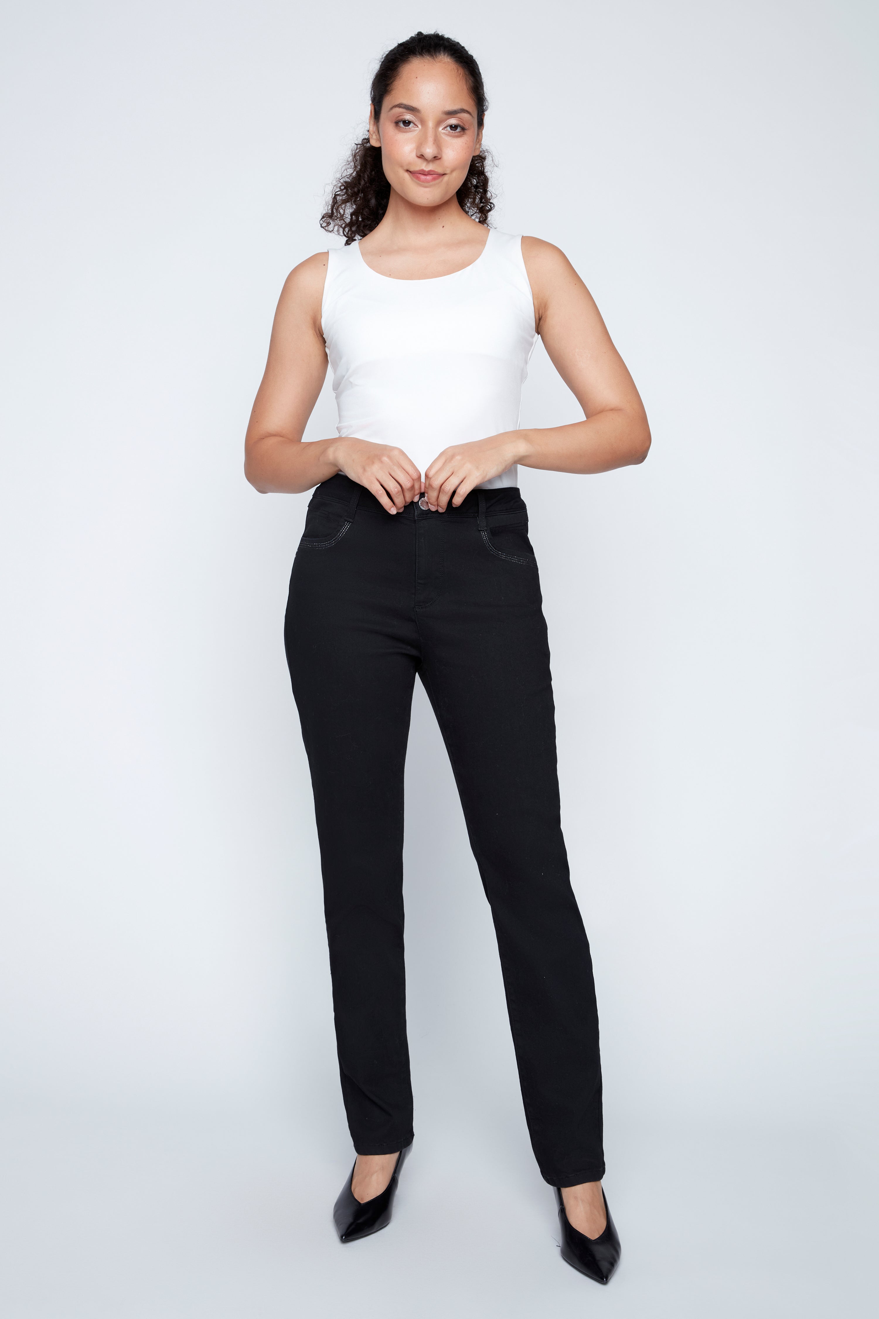 Straight leg rhinestone detail jean