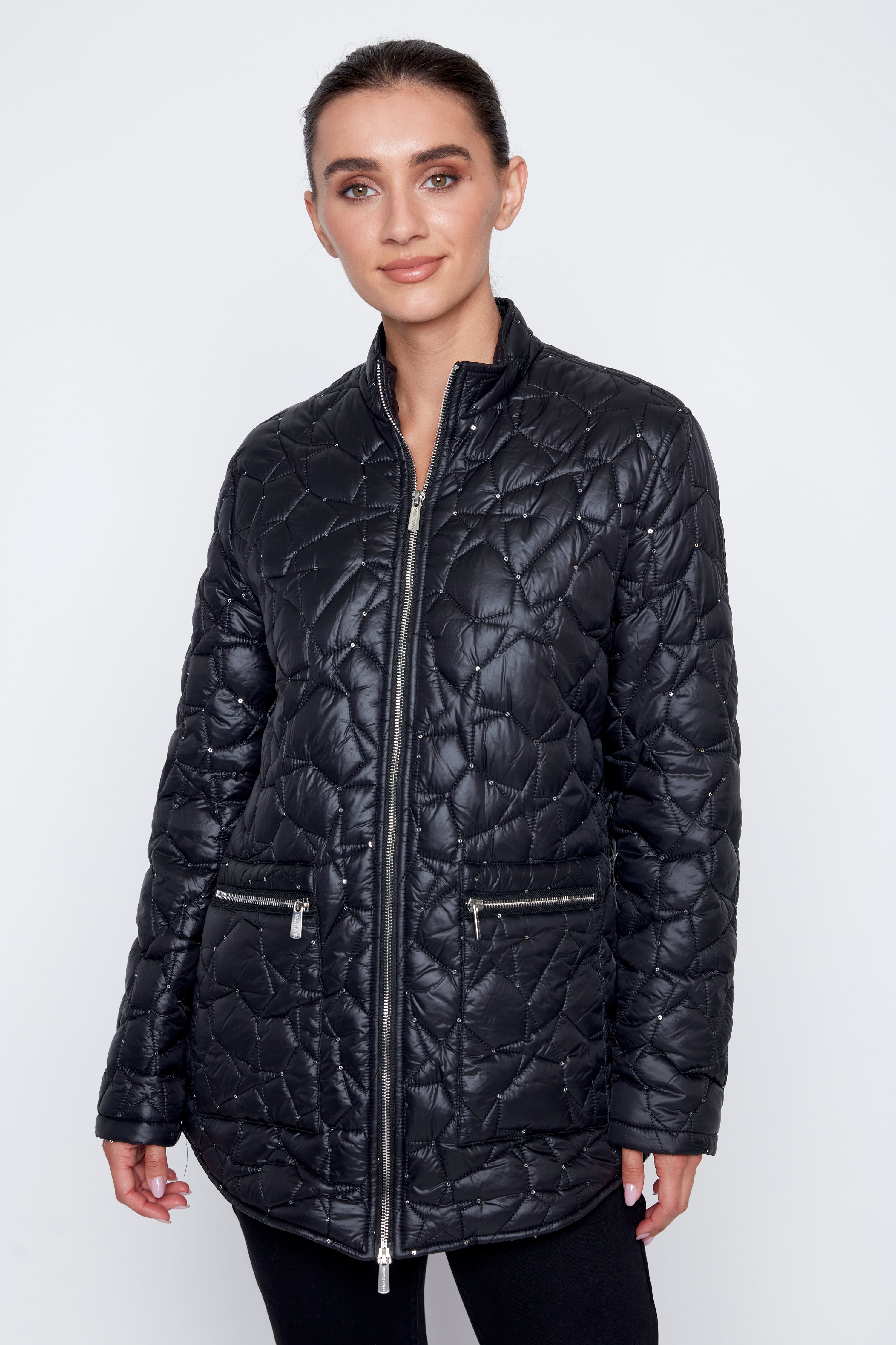 Rhinestone detail quilt jacket