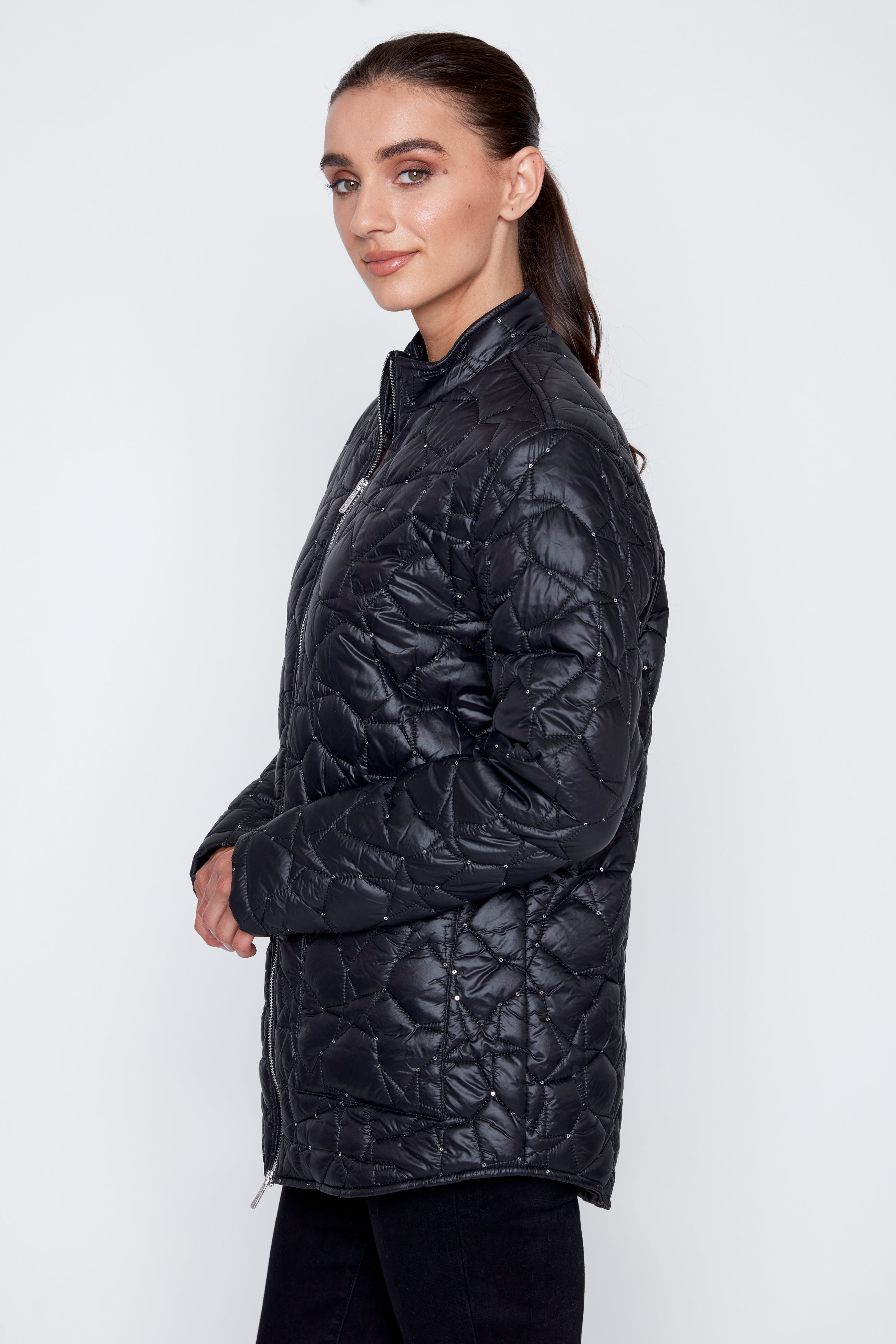 Rhinestone detail quilt jacket