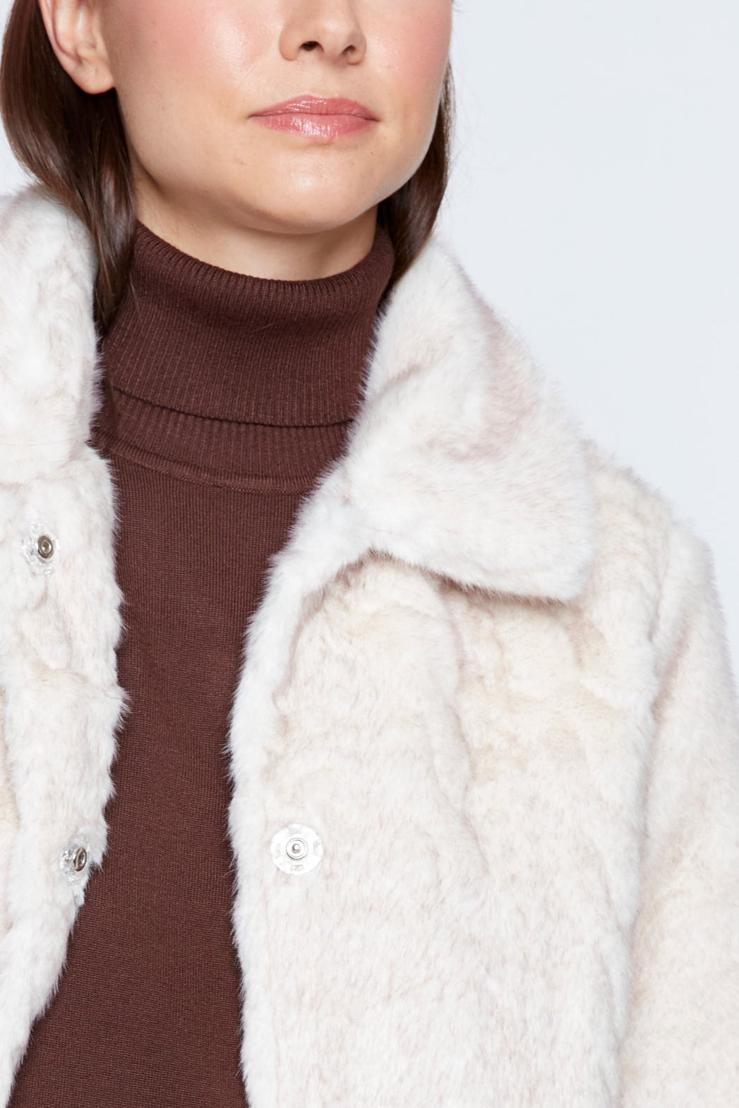 Cable front faux fur jacket