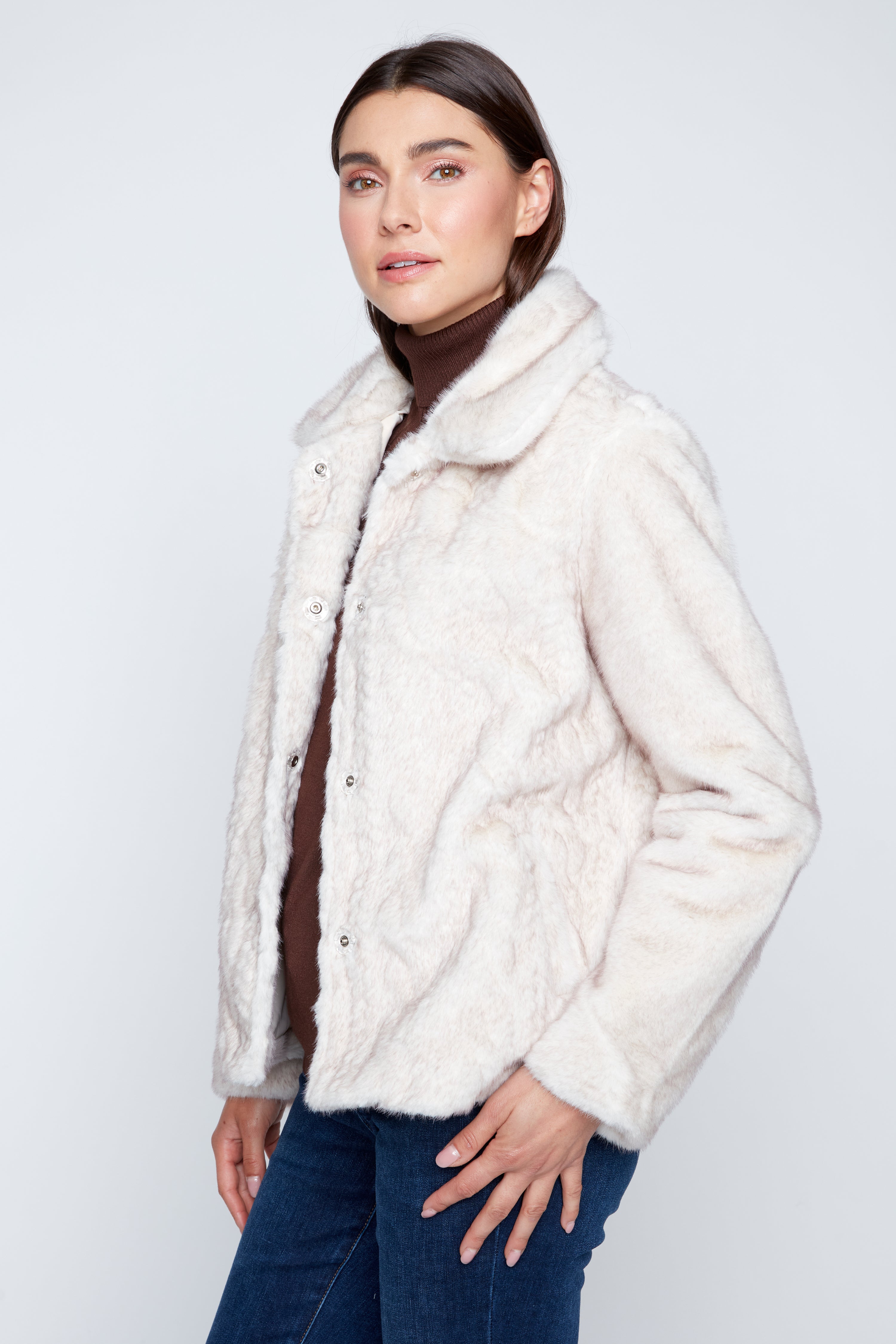 Cable front faux fur jacket