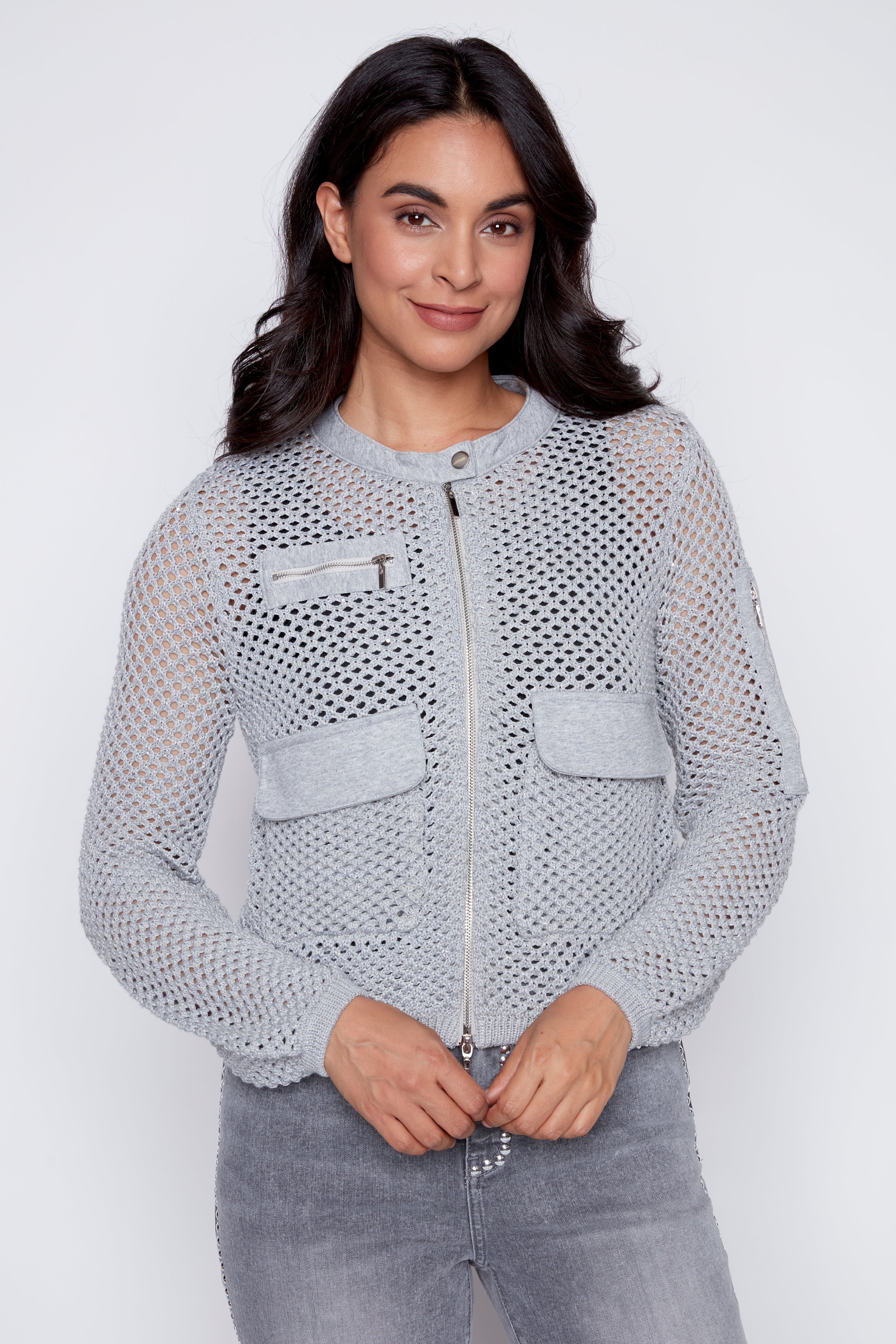 Lurex crochet cardigan