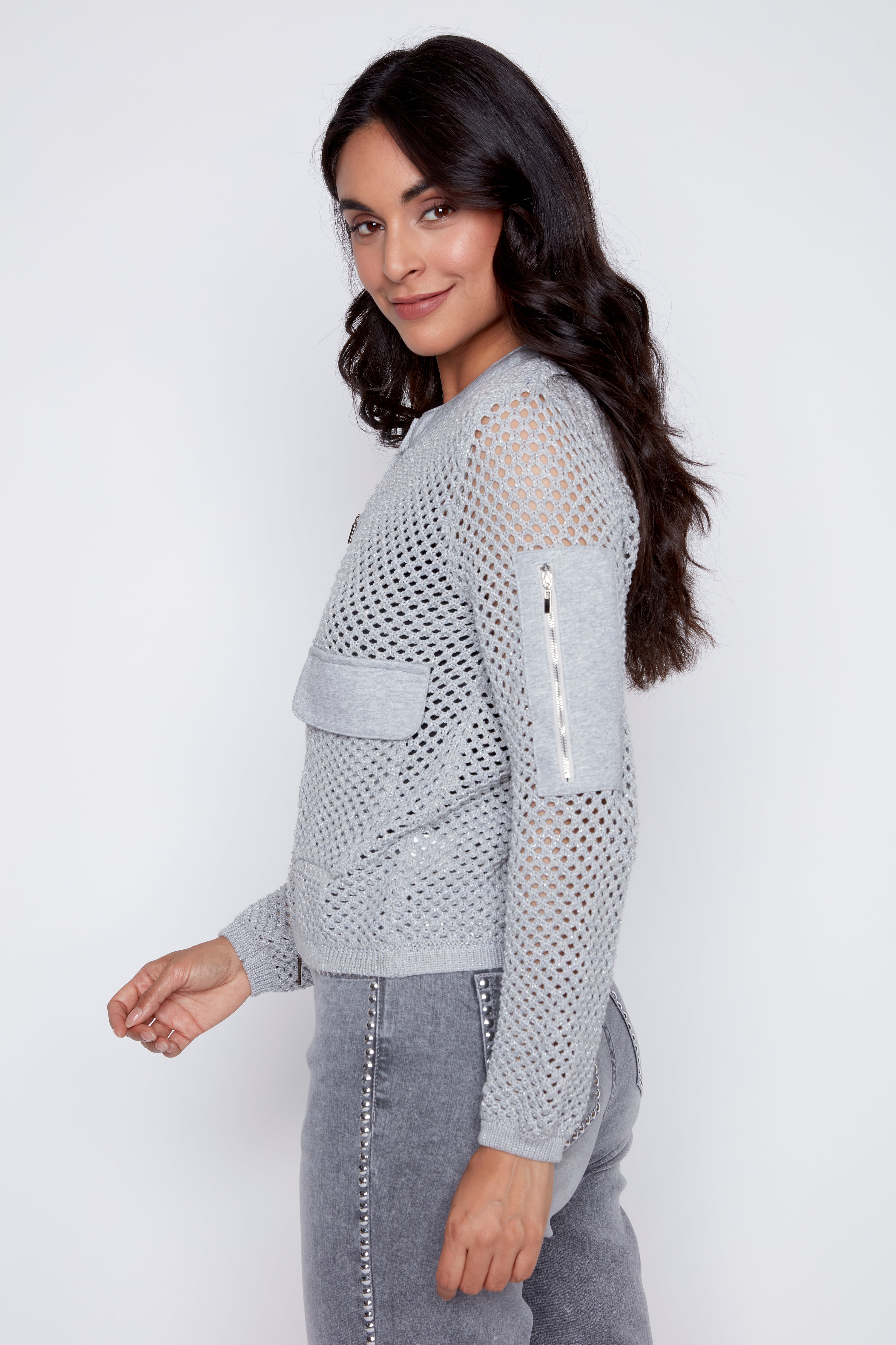 Lurex crochet cardigan