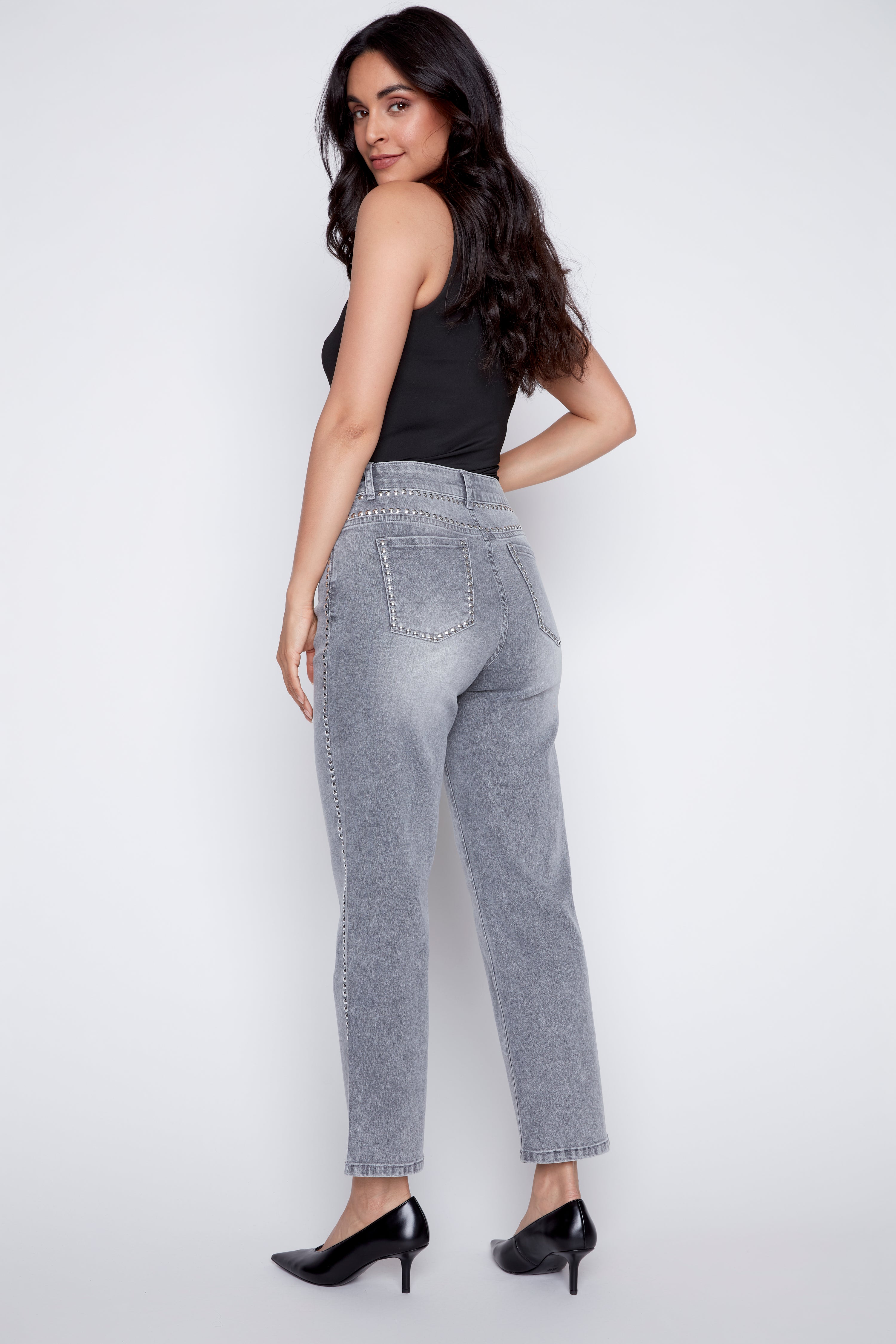 Straight leg stud detail jean