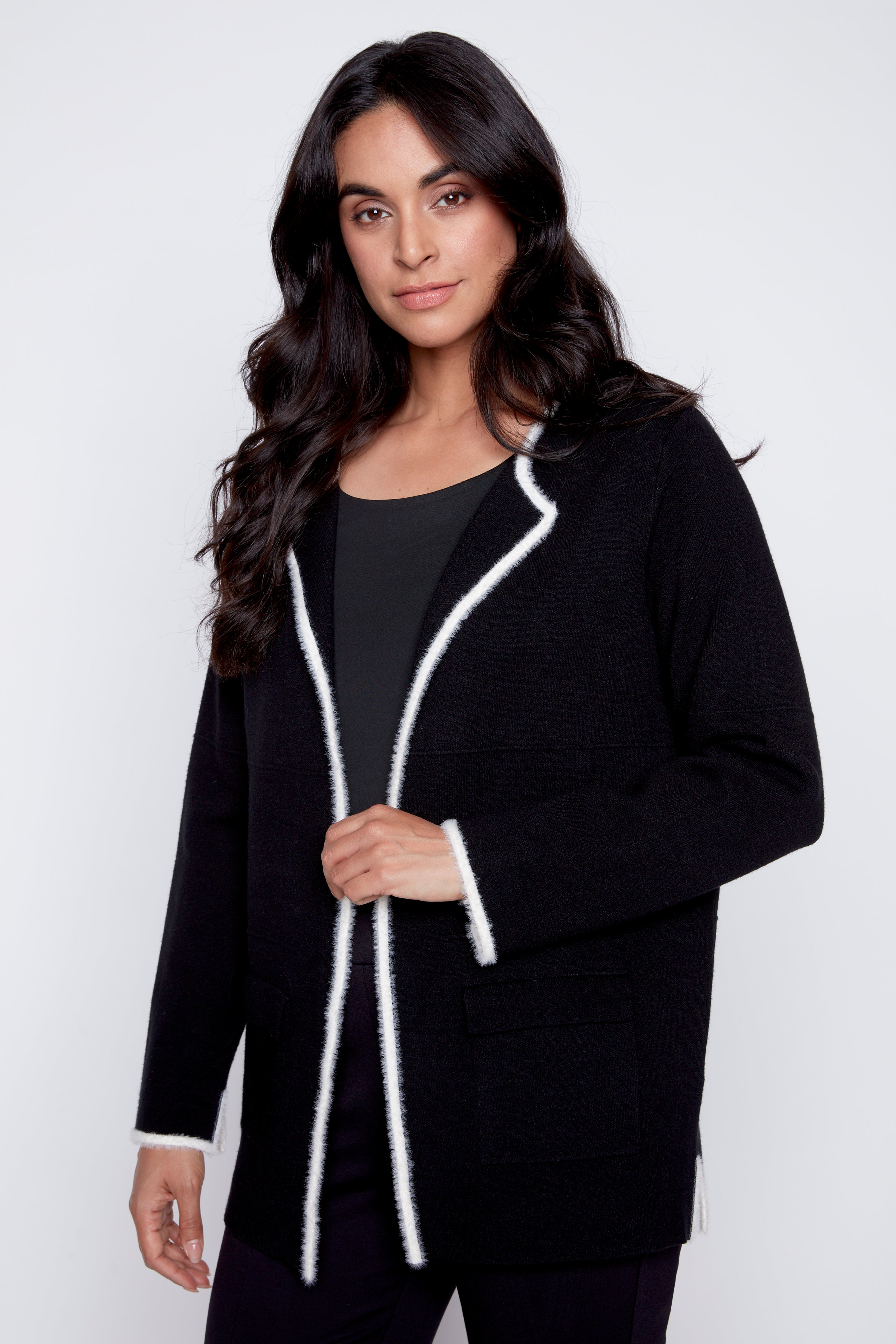 Eyelash trim cardigan