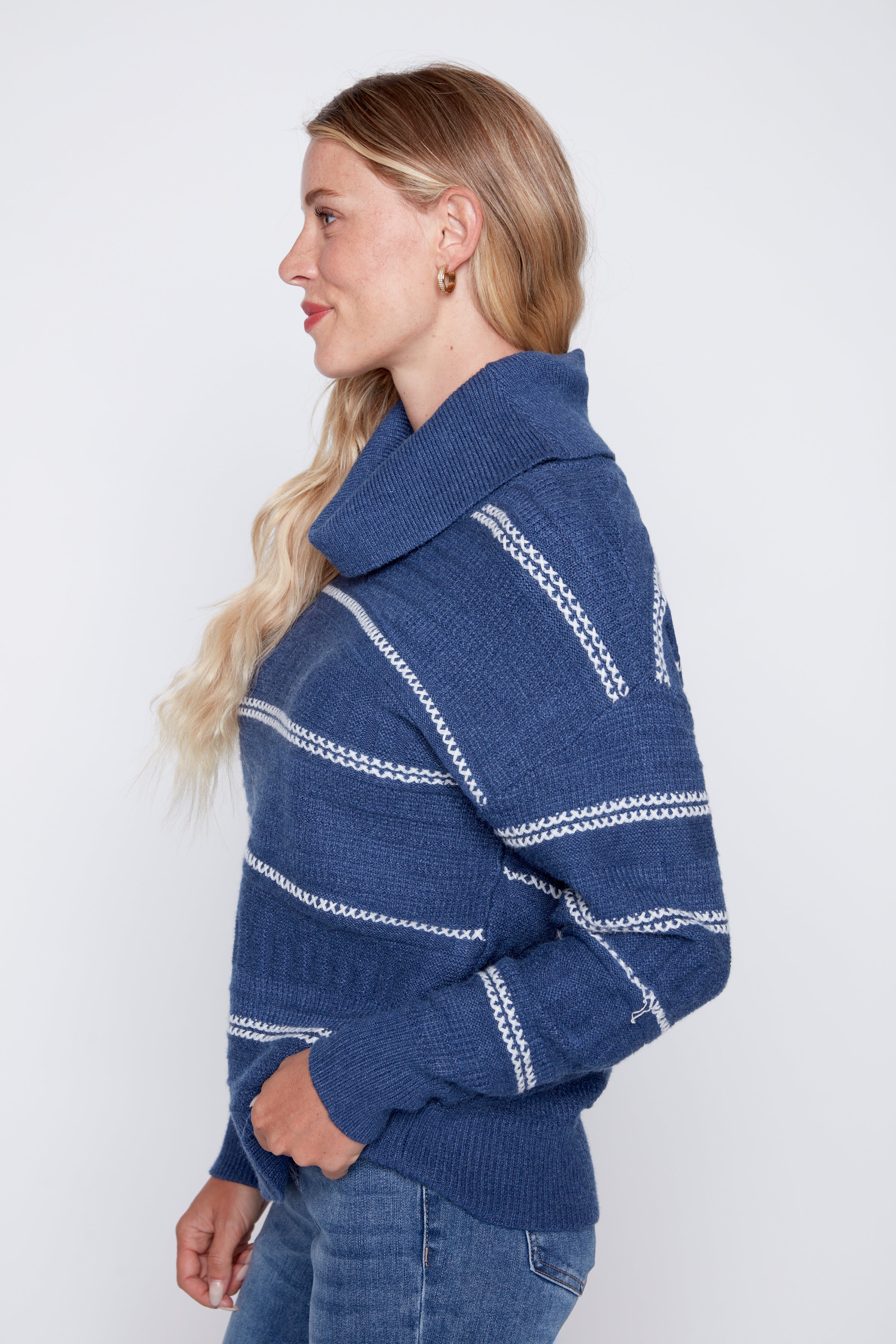 Stripe cowl neck sweater