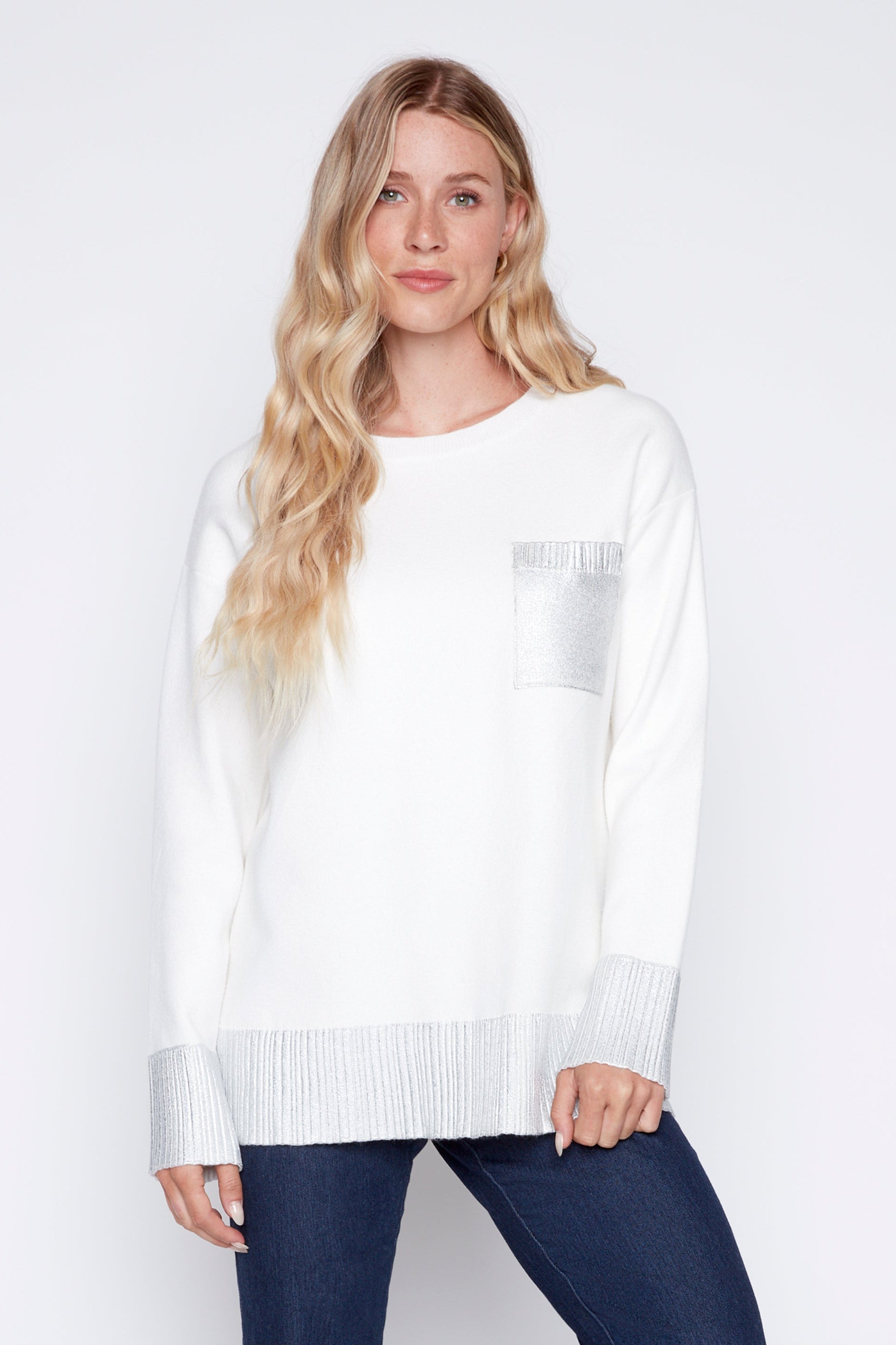 Metallic trim sweater