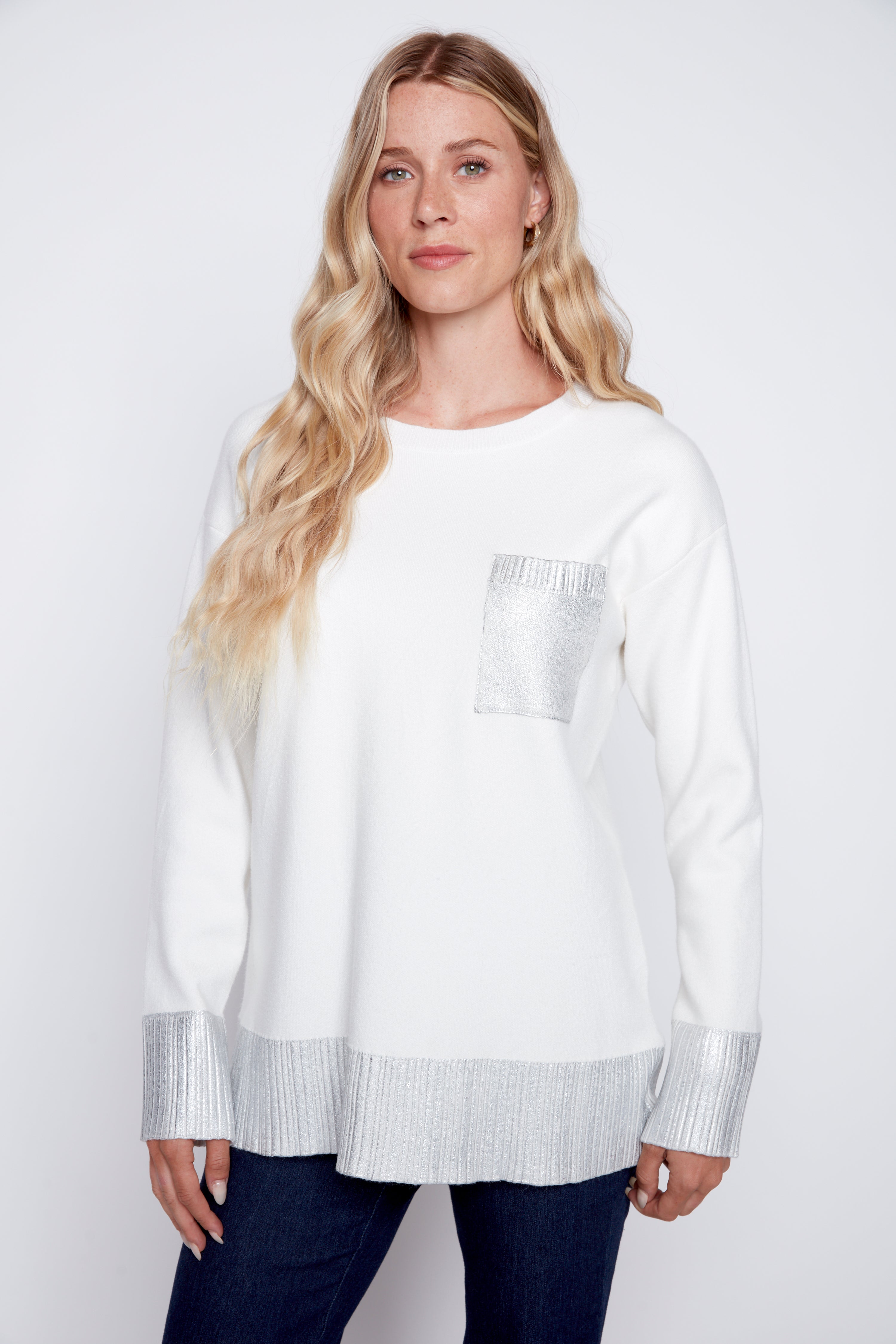 Metallic trim sweater