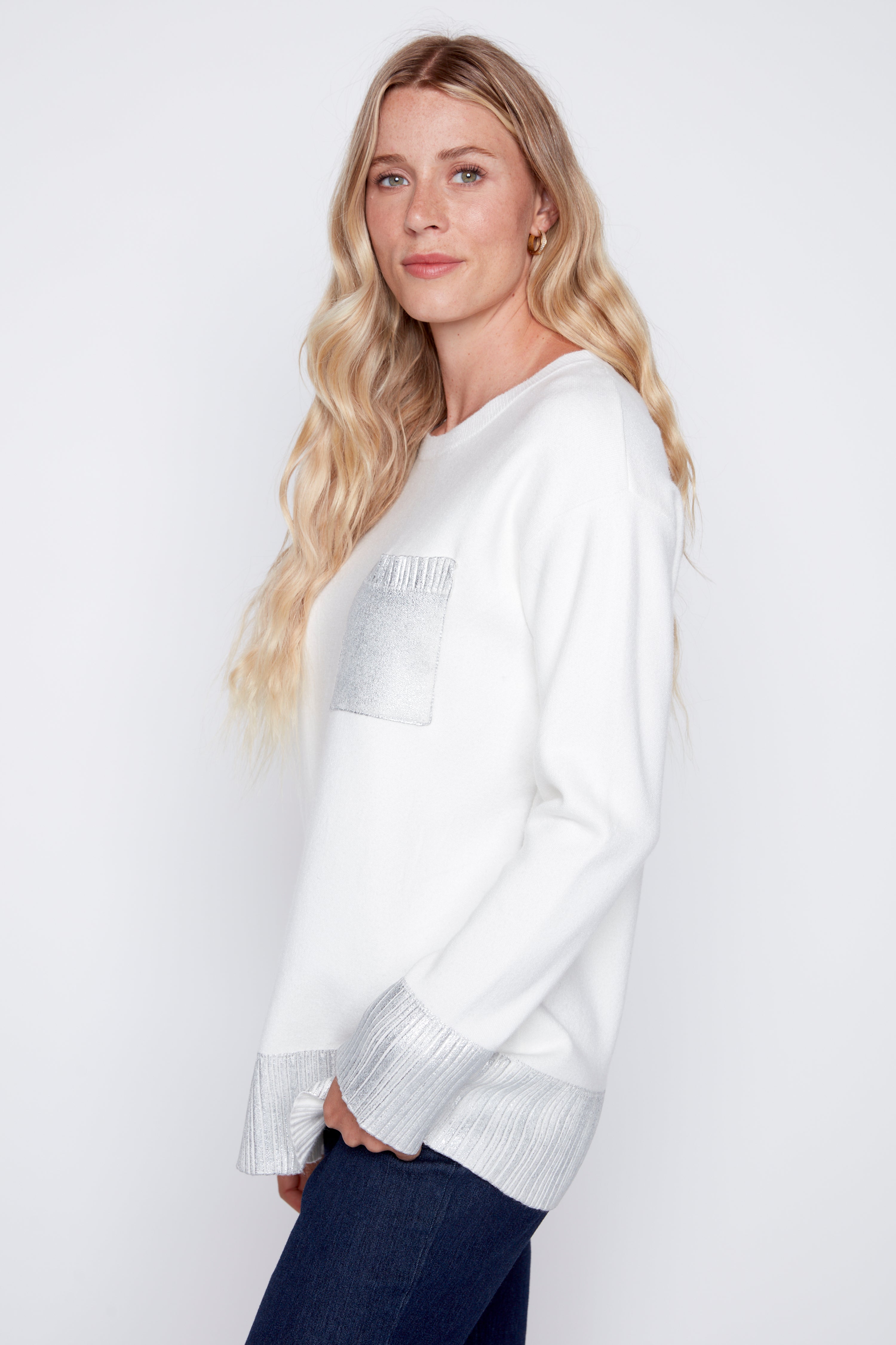 Metallic trim sweater