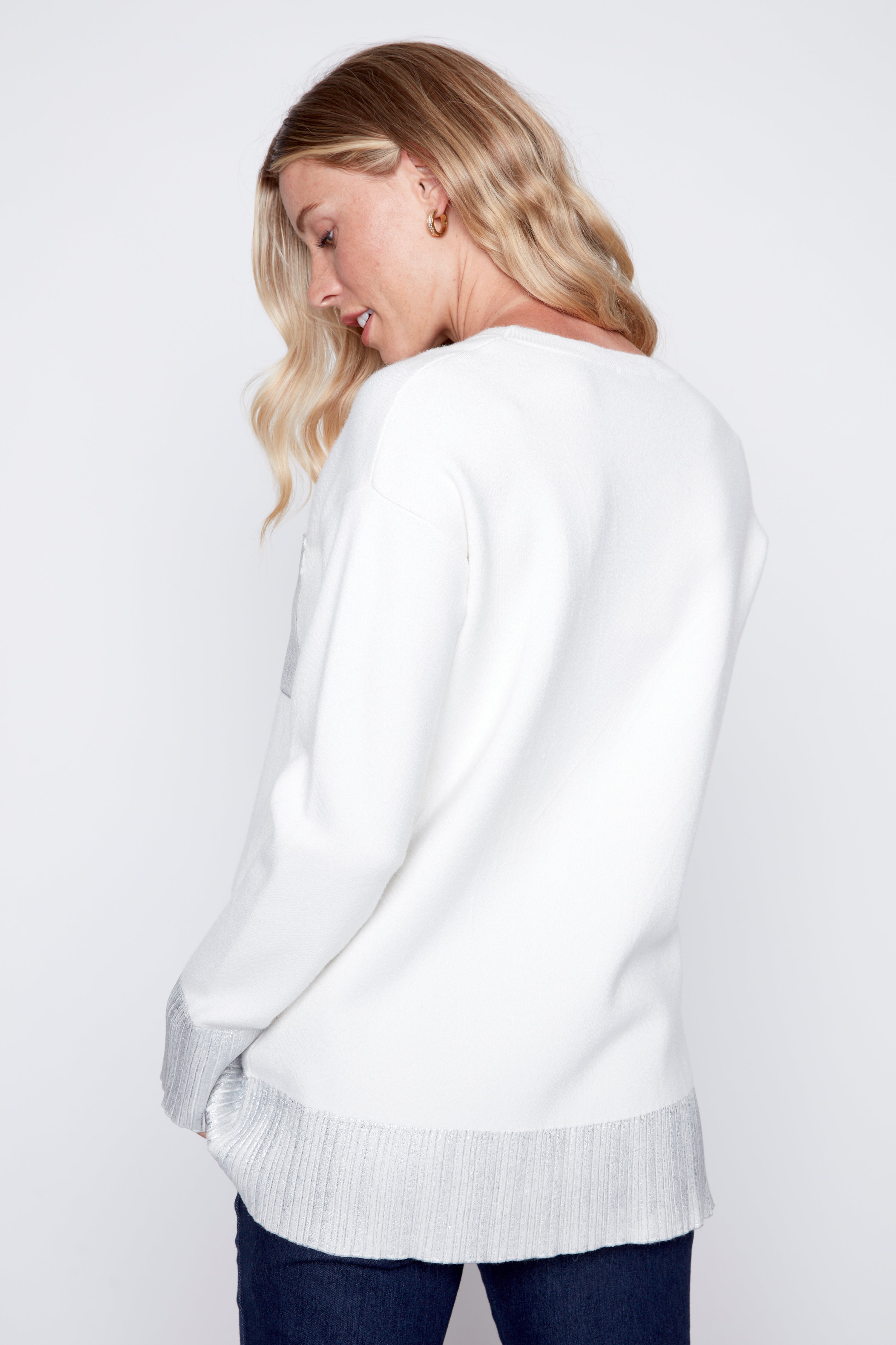 Metallic trim sweater