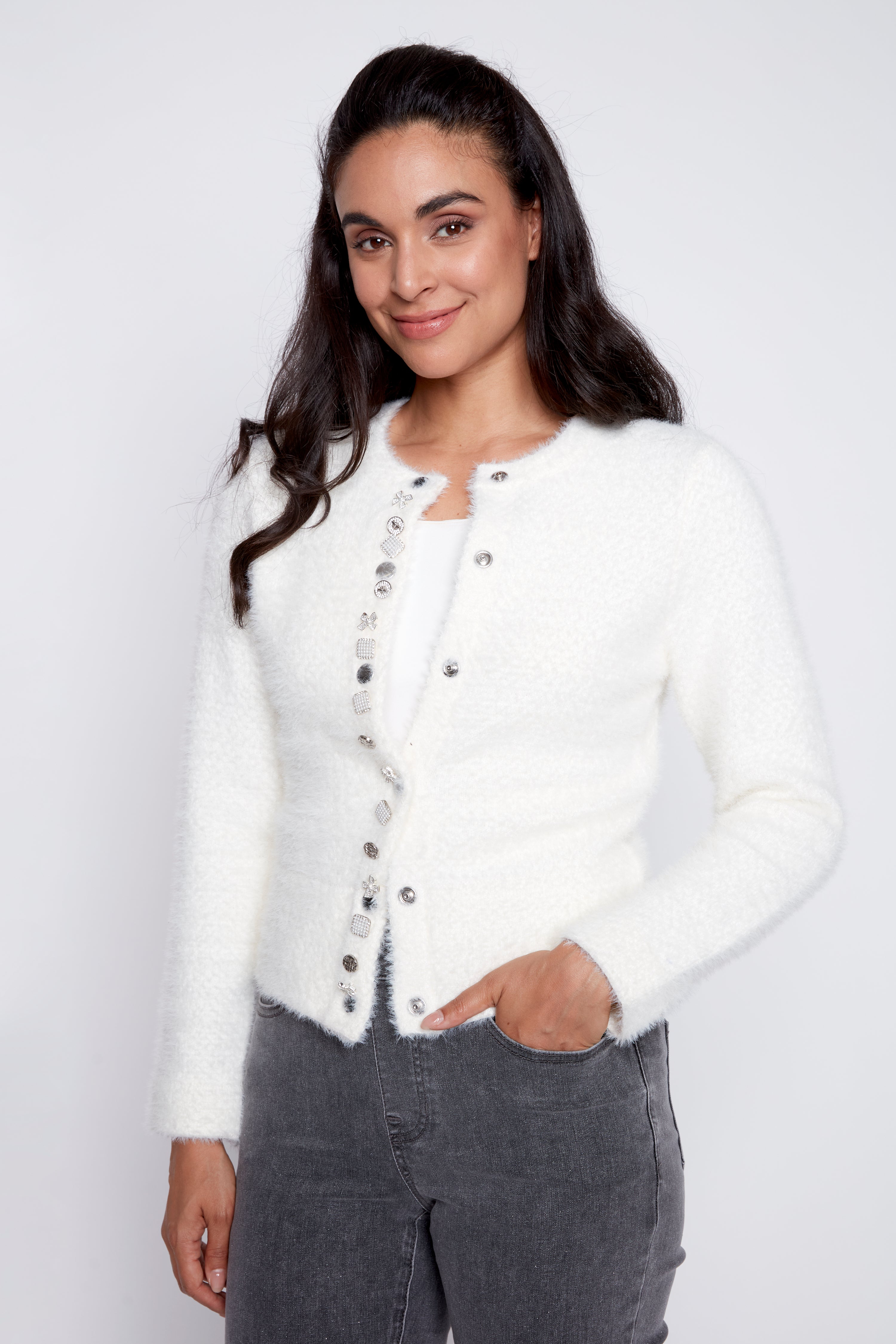 Fancy button eyelash cardigan