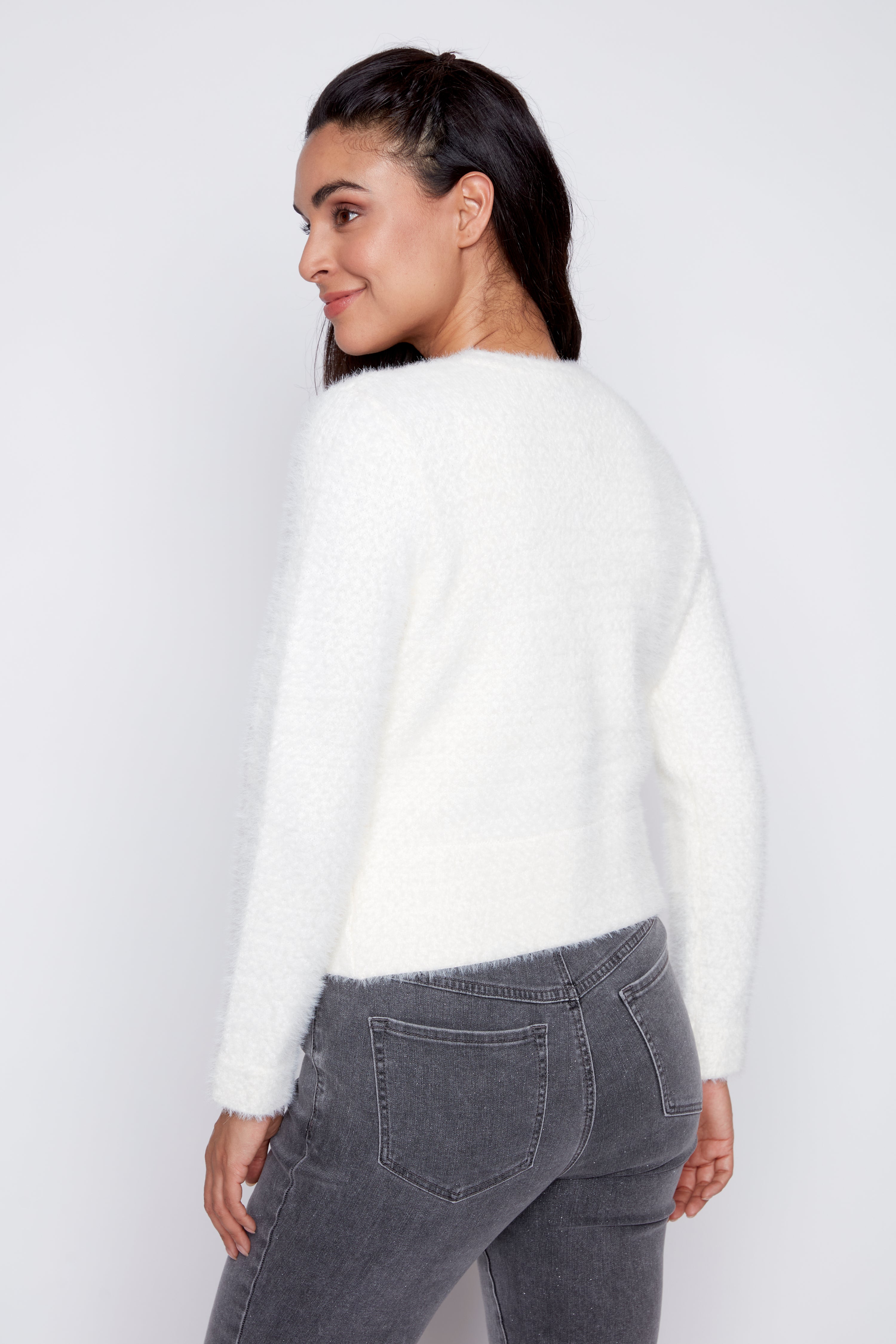 Fancy button eyelash cardigan