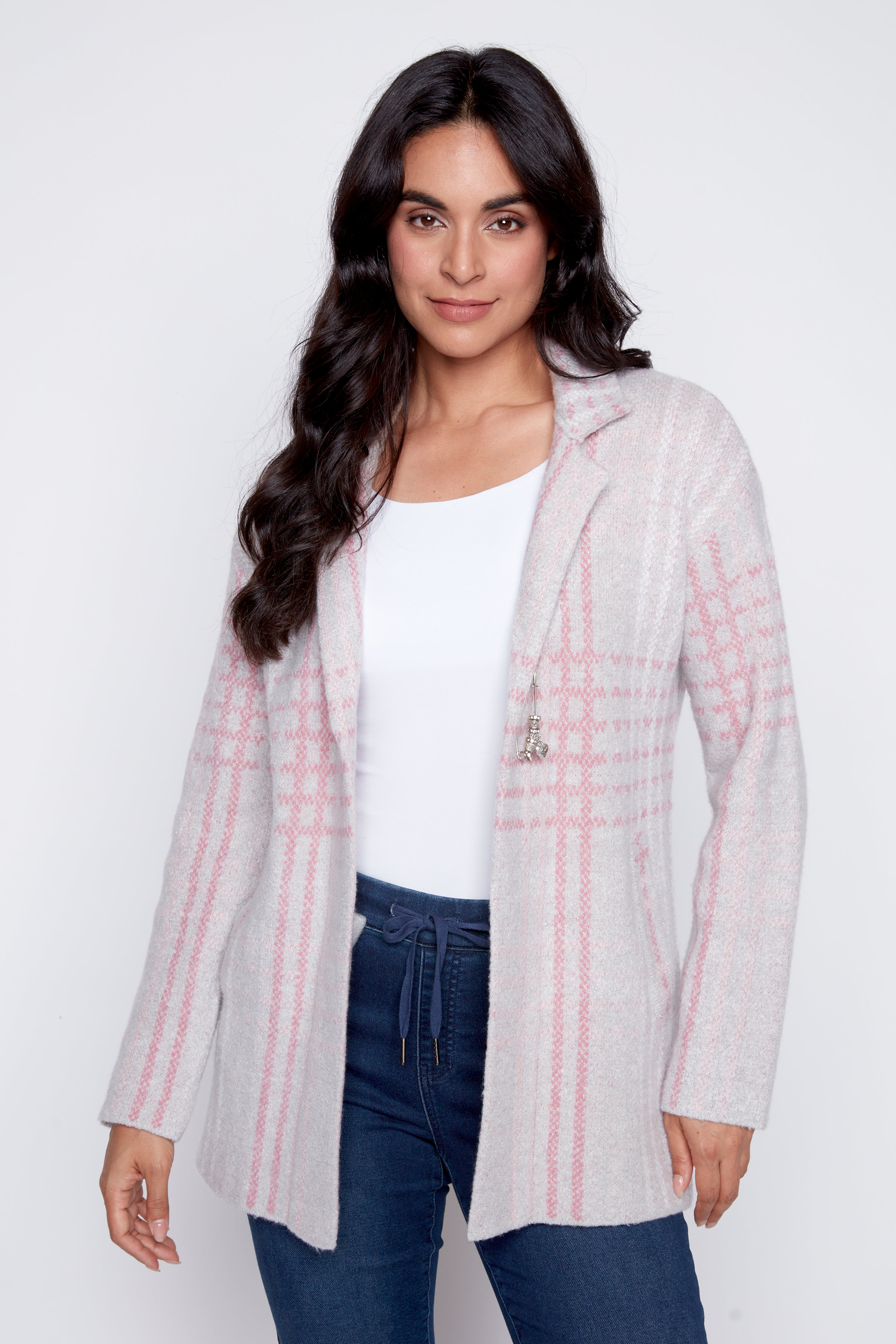 Plaid eyelash cardigan