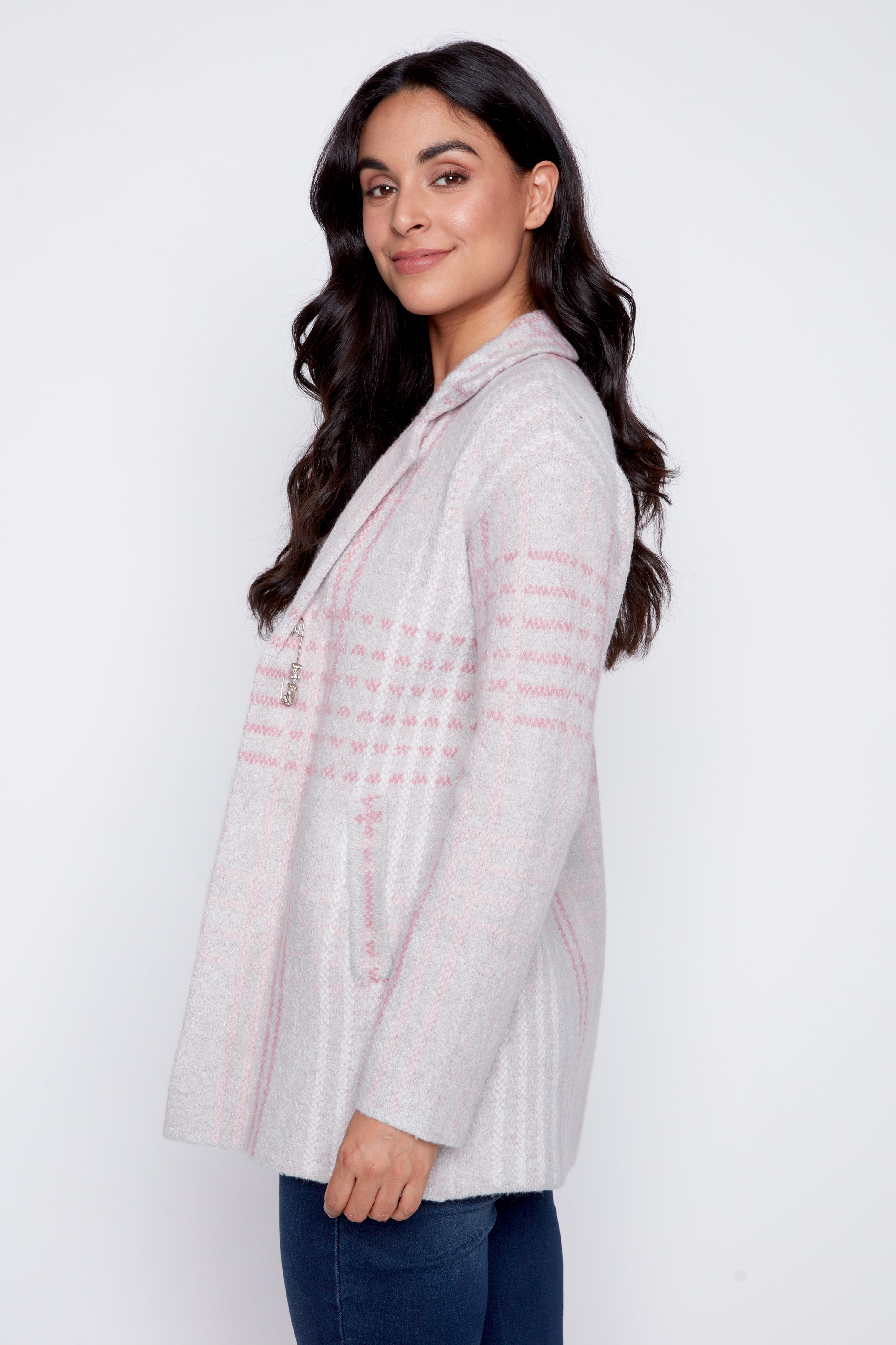 Plaid eyelash cardigan