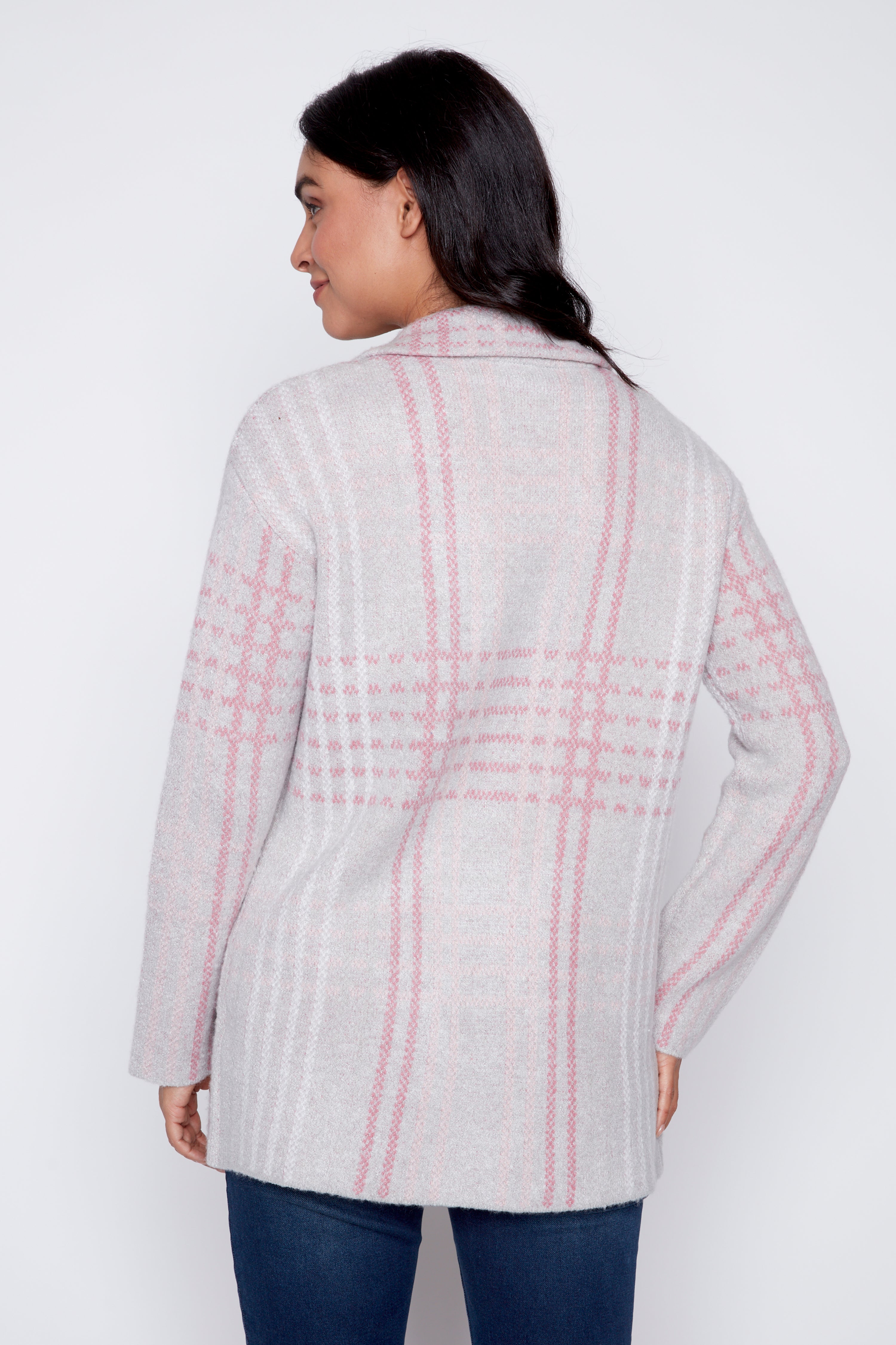 Plaid eyelash cardigan
